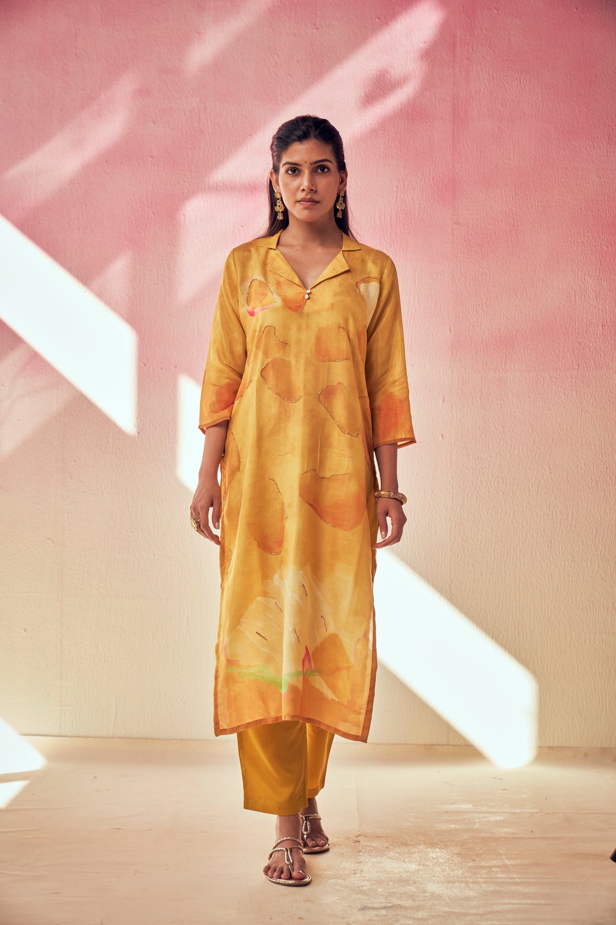 Honey Gold Abstract Print Pant Set