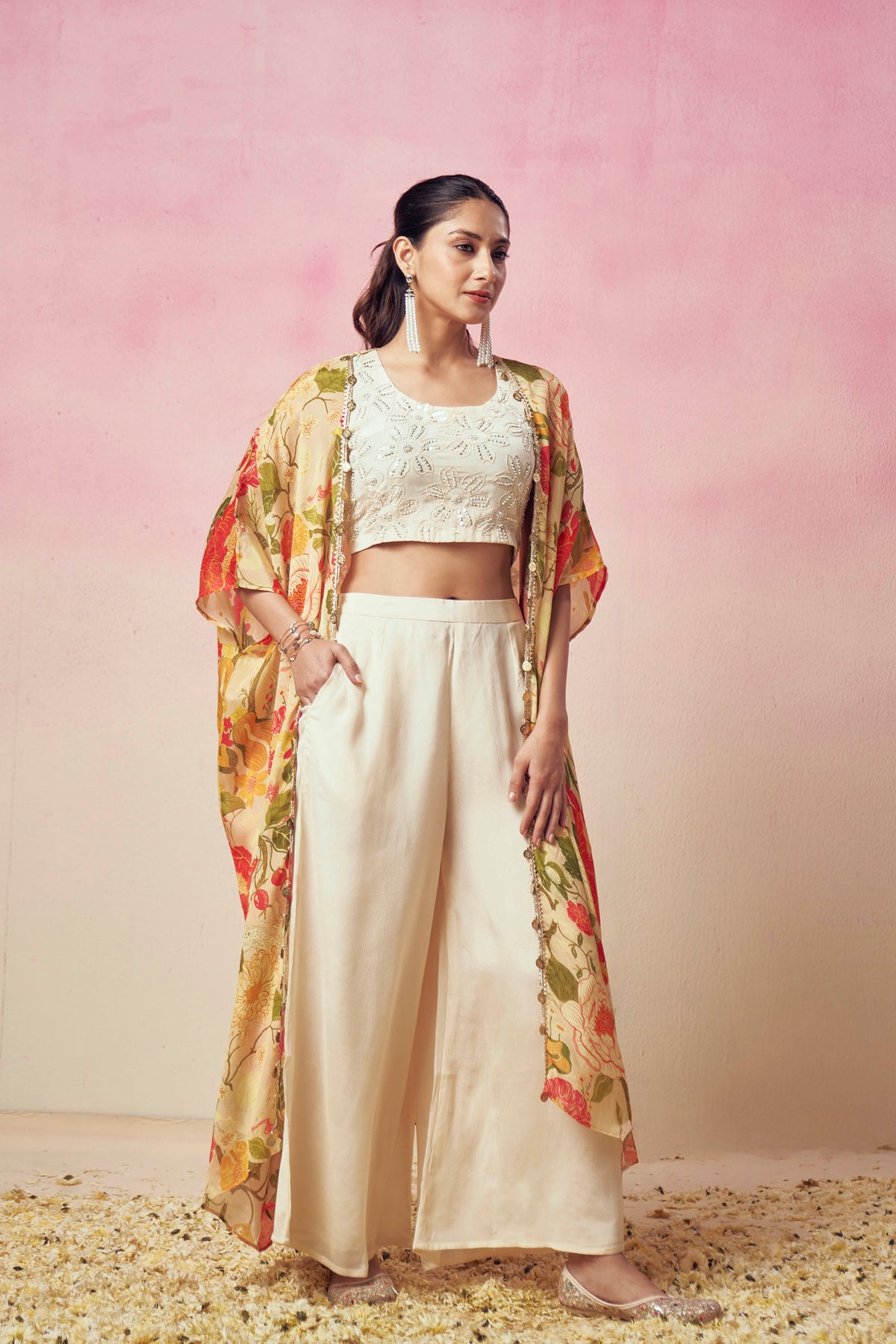 The White Mist Cape Skirt Set