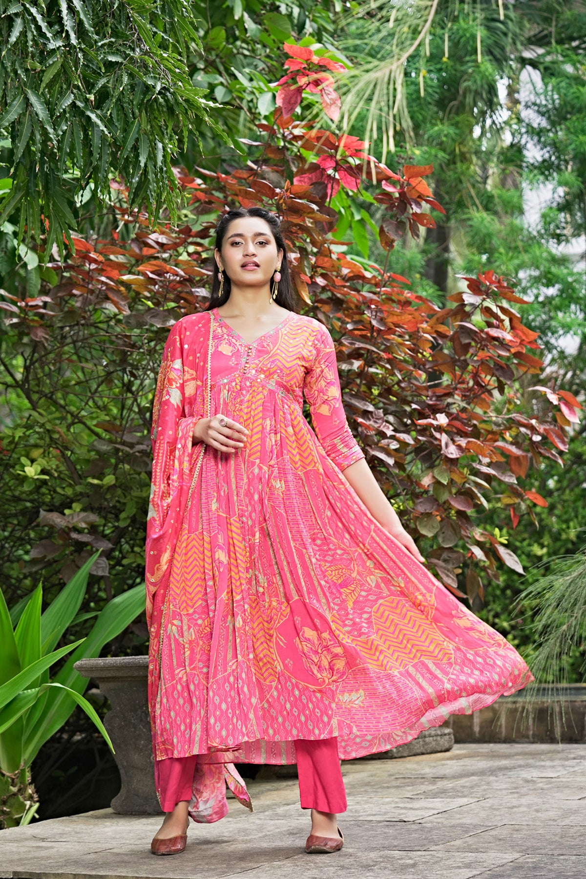 Pink Suit Set with Printed Dupatta