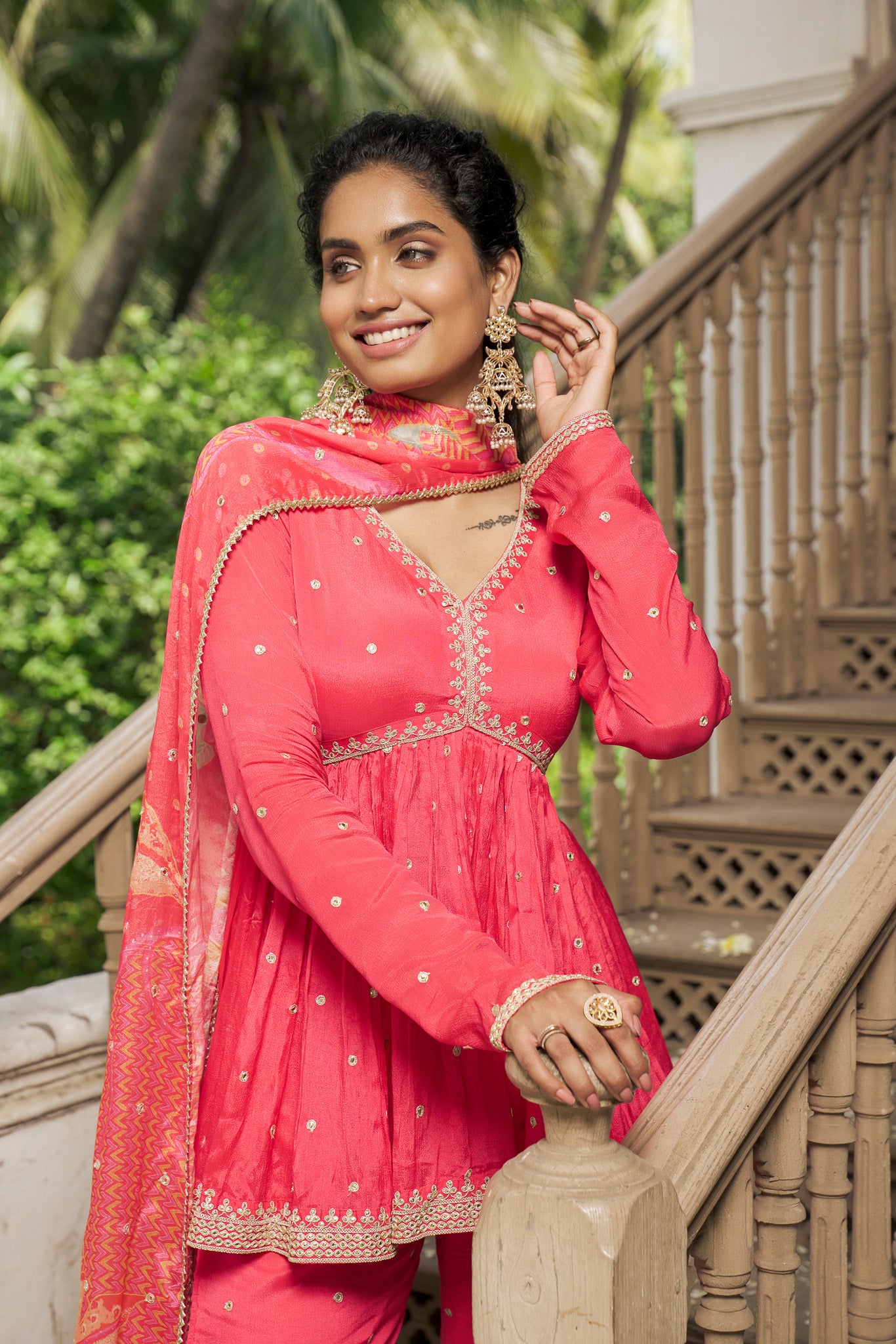 coral peplum top