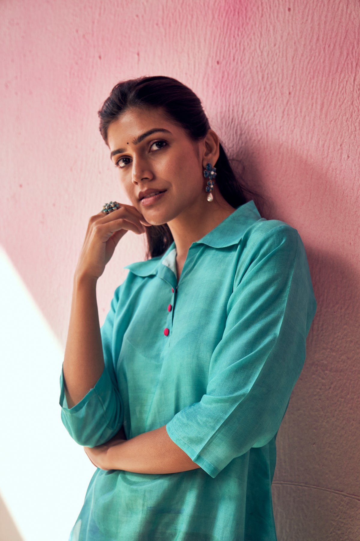 Cyan Wave Abstract Print Pant Set