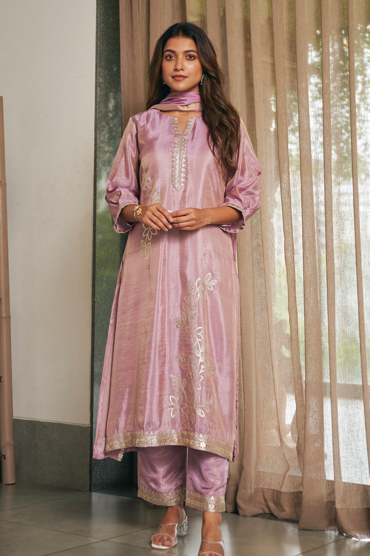 Lilac Bloom Tissue Festive Kurta Set