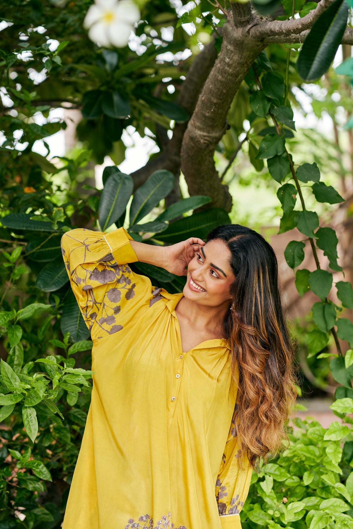 Yellow and Gray Floral Kurta Set