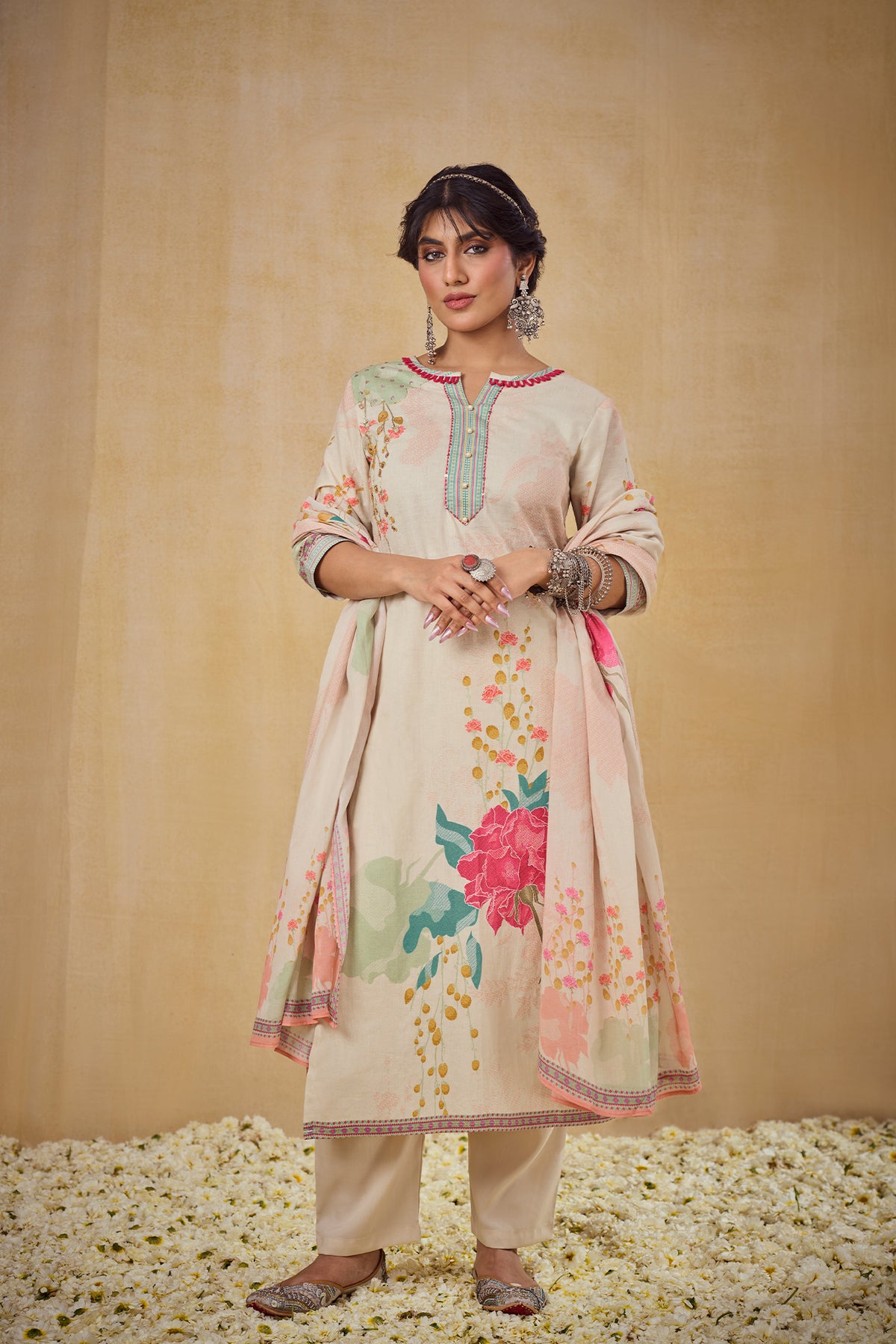 Beigh Super Cotton Kurta Set with Printed Dupatta