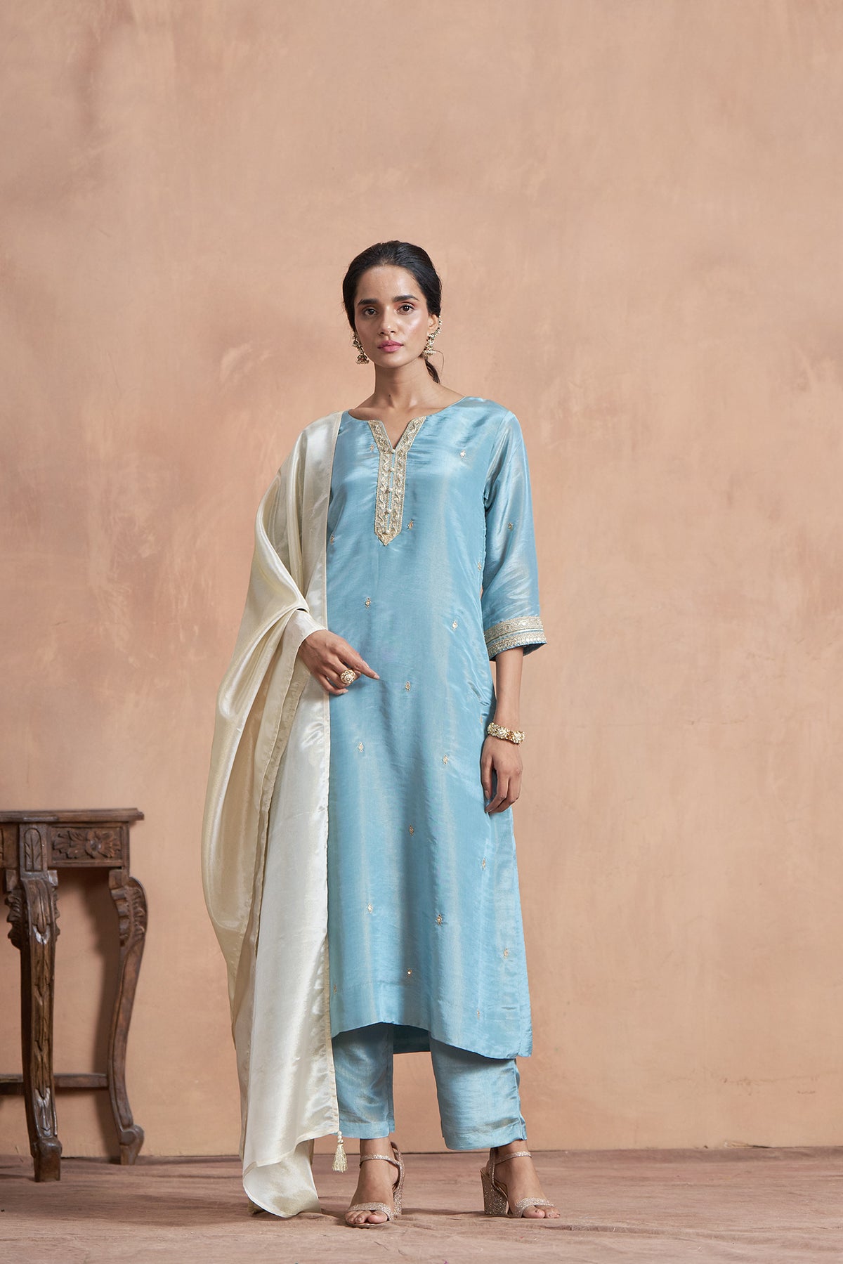 Blue Kurta set with Embroidery