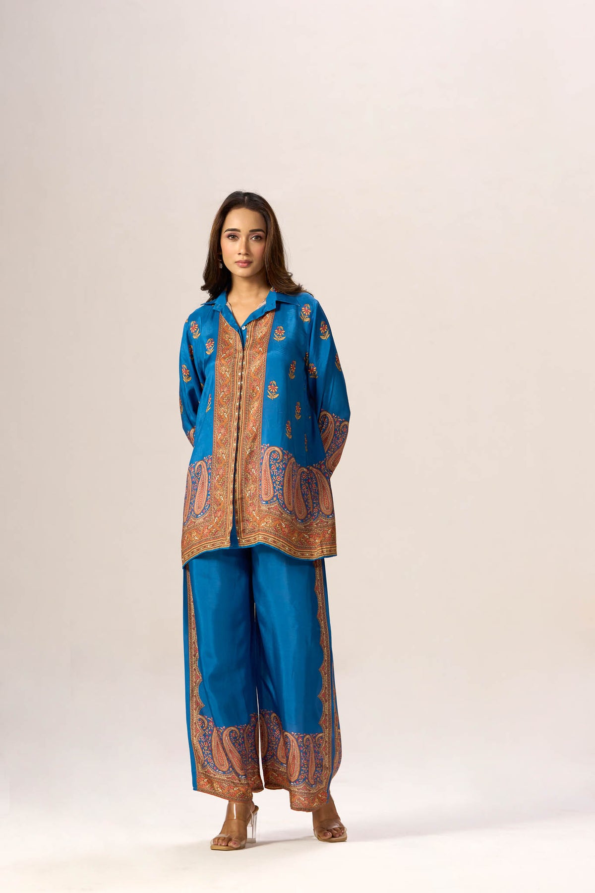 Viscose crepe paisley shirt and palazzo set - full look