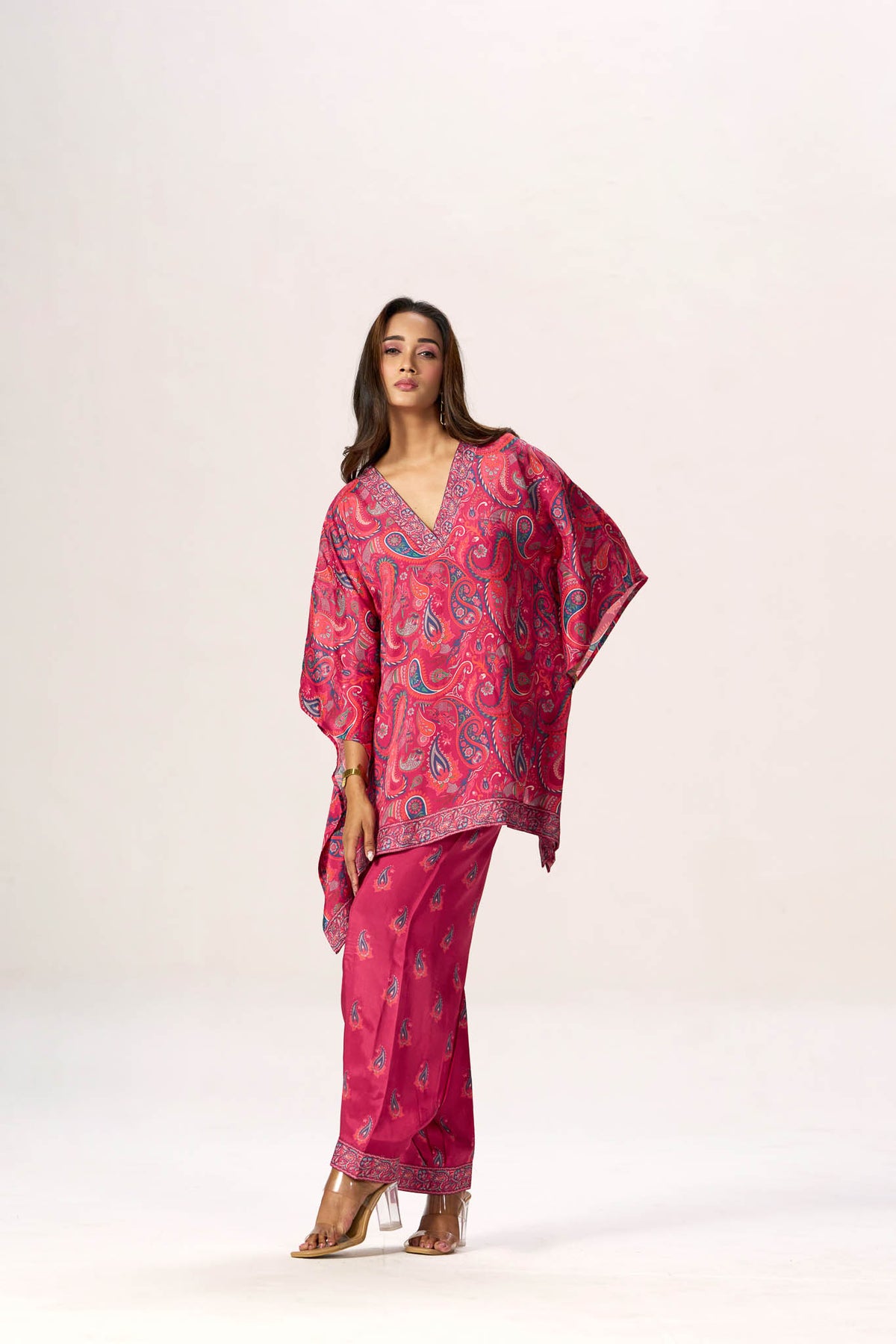 Fuchsia paisley kaftan co-ord - alternate angle