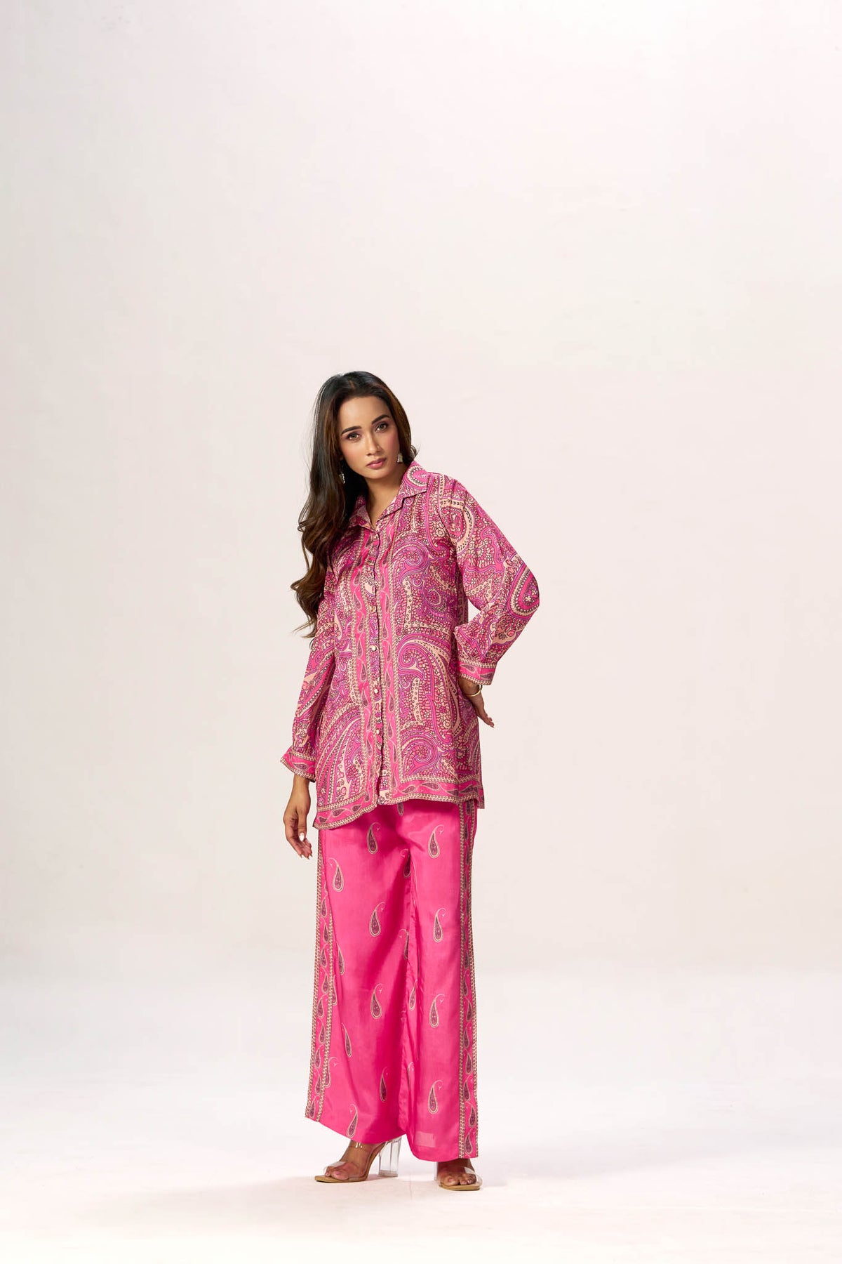 Fuchsia paisley button-down co-ord - alternate angle
