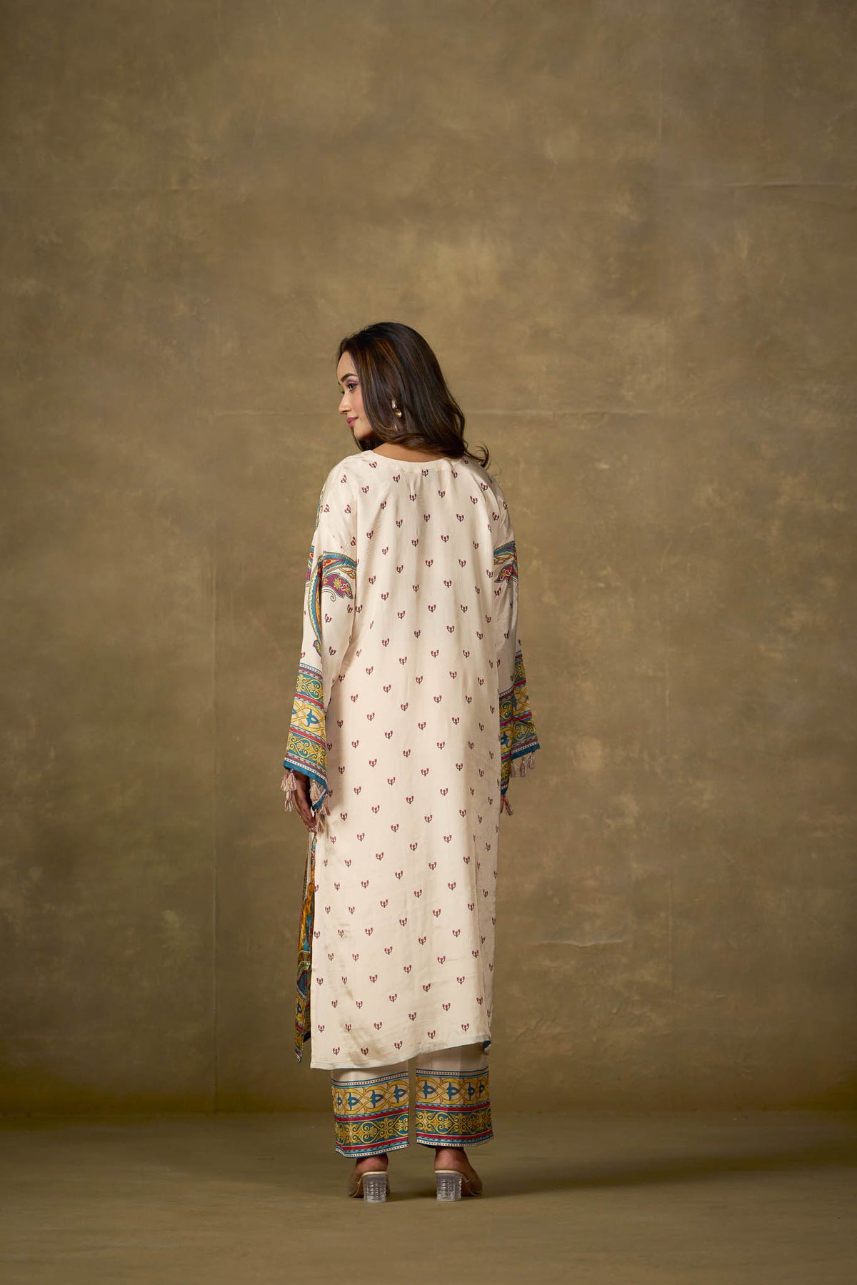 Ivory viscose kurta pant set - back view