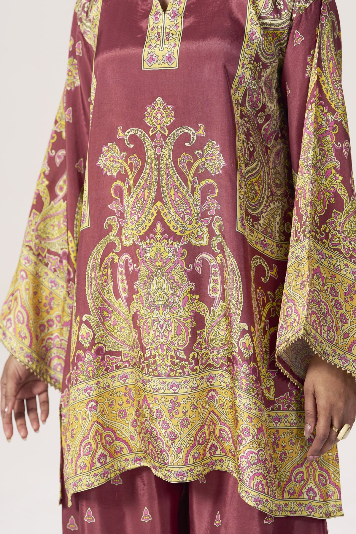 Dusty rose viscose crepe tunic - collar and paisley detail
