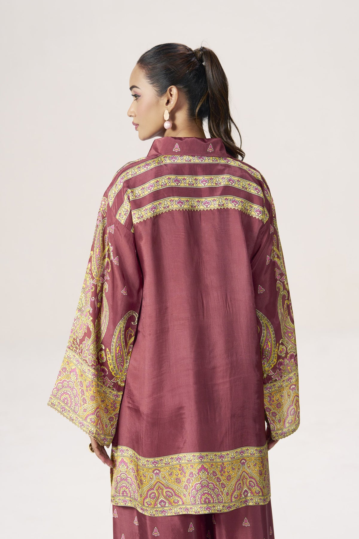 Dusty rose collared tunic and palazzo set - front view