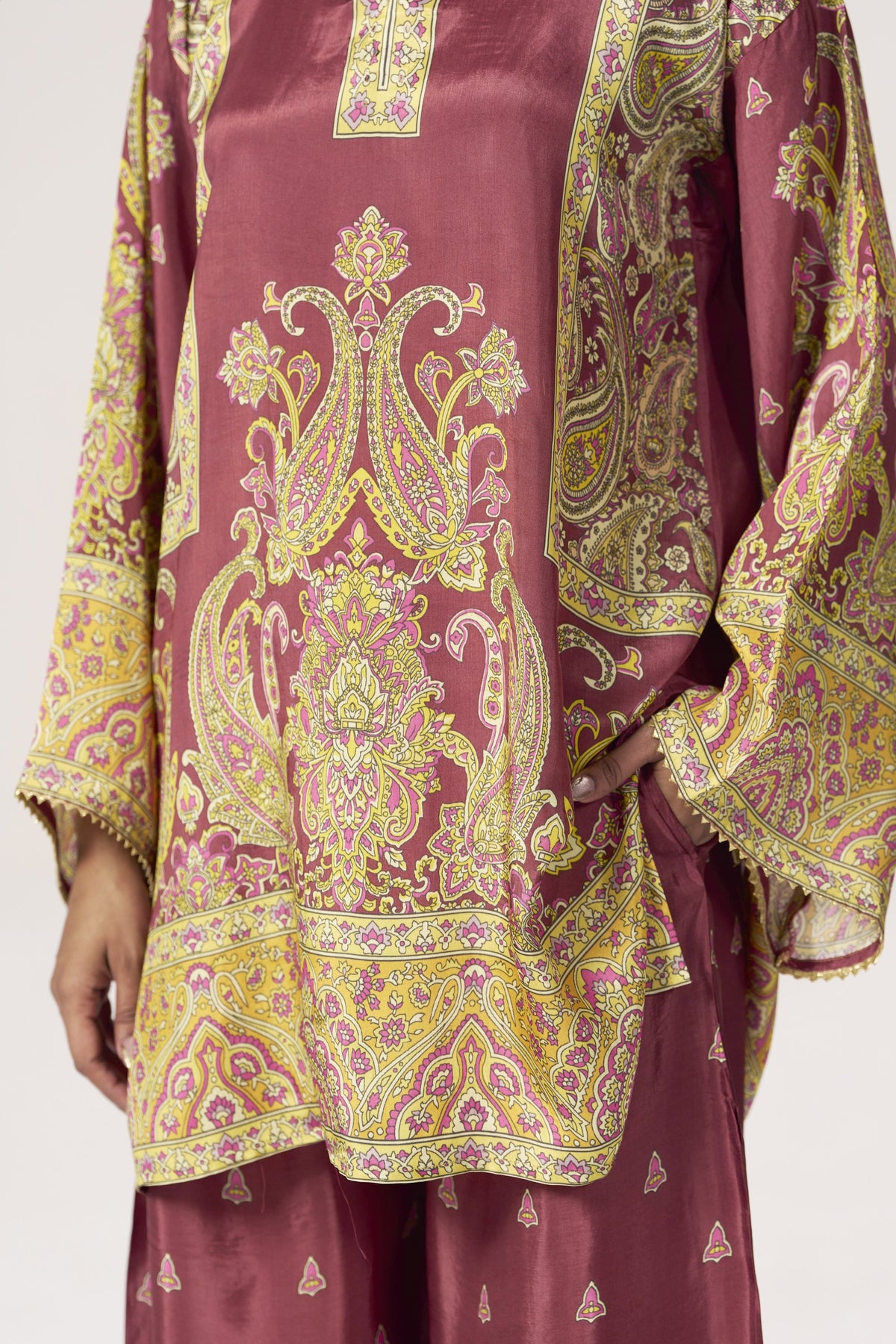 Dusty rose palazzo pants - border print detail