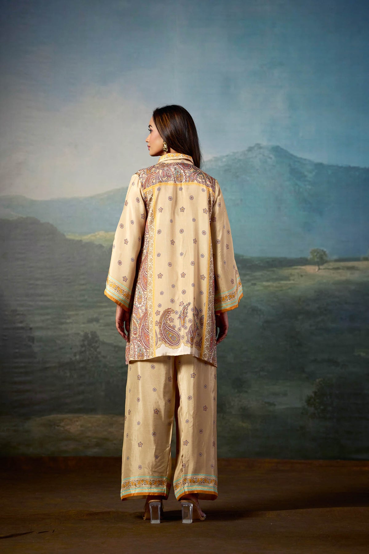 Ivory longline shirt and pant set - alternate angle