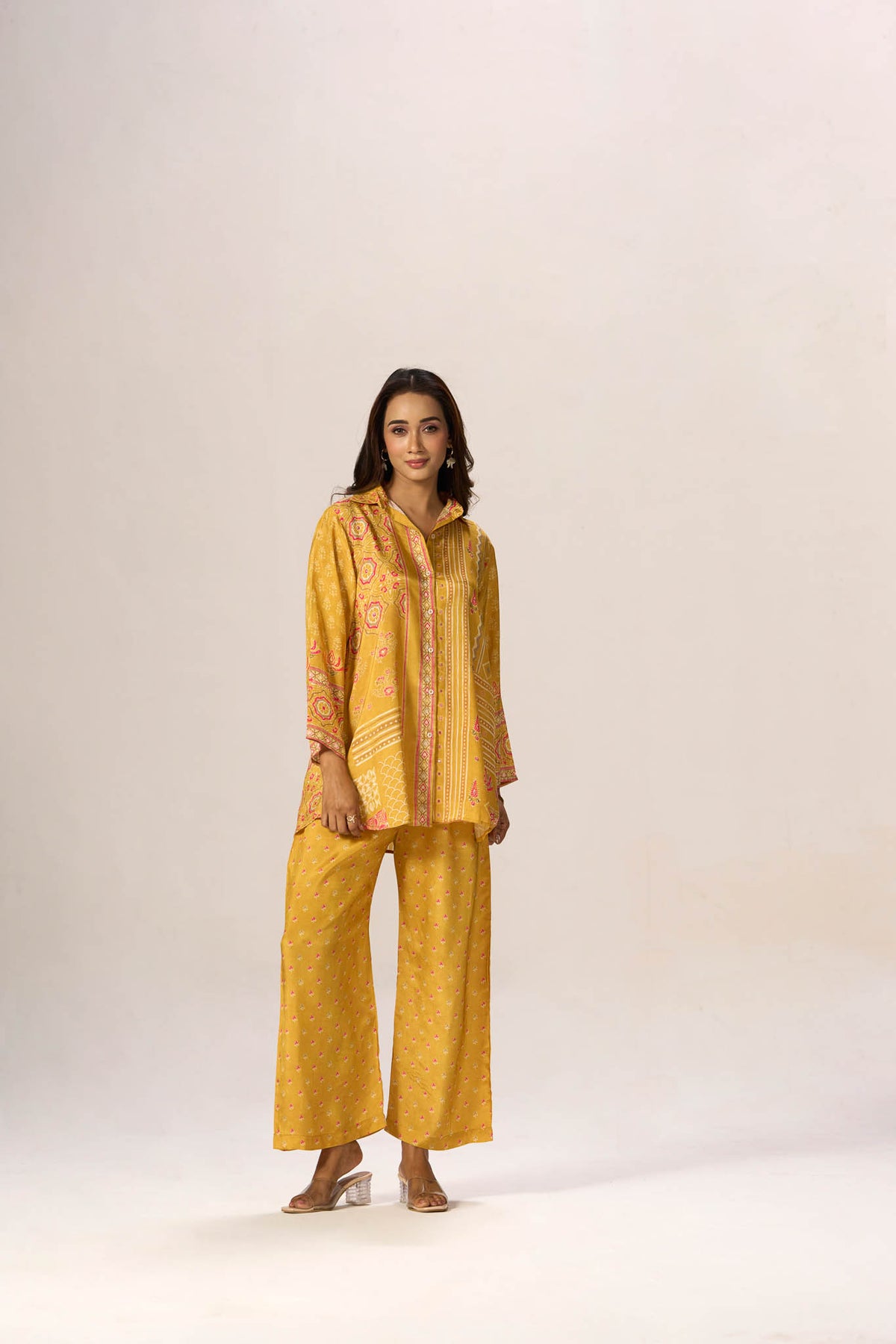 Mustard printed shirt and pant set - alternate view