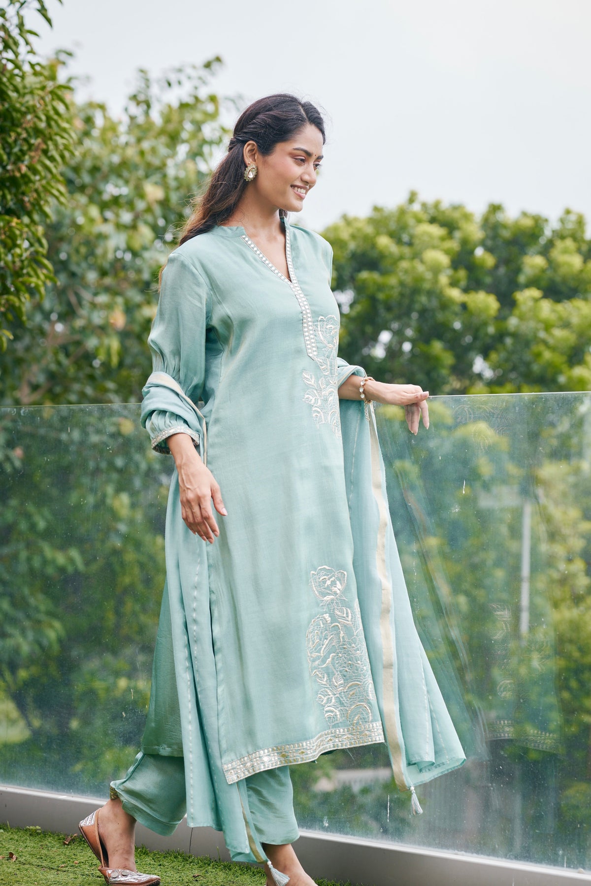 Seafoam Green Tissue Festive Dupatta Set