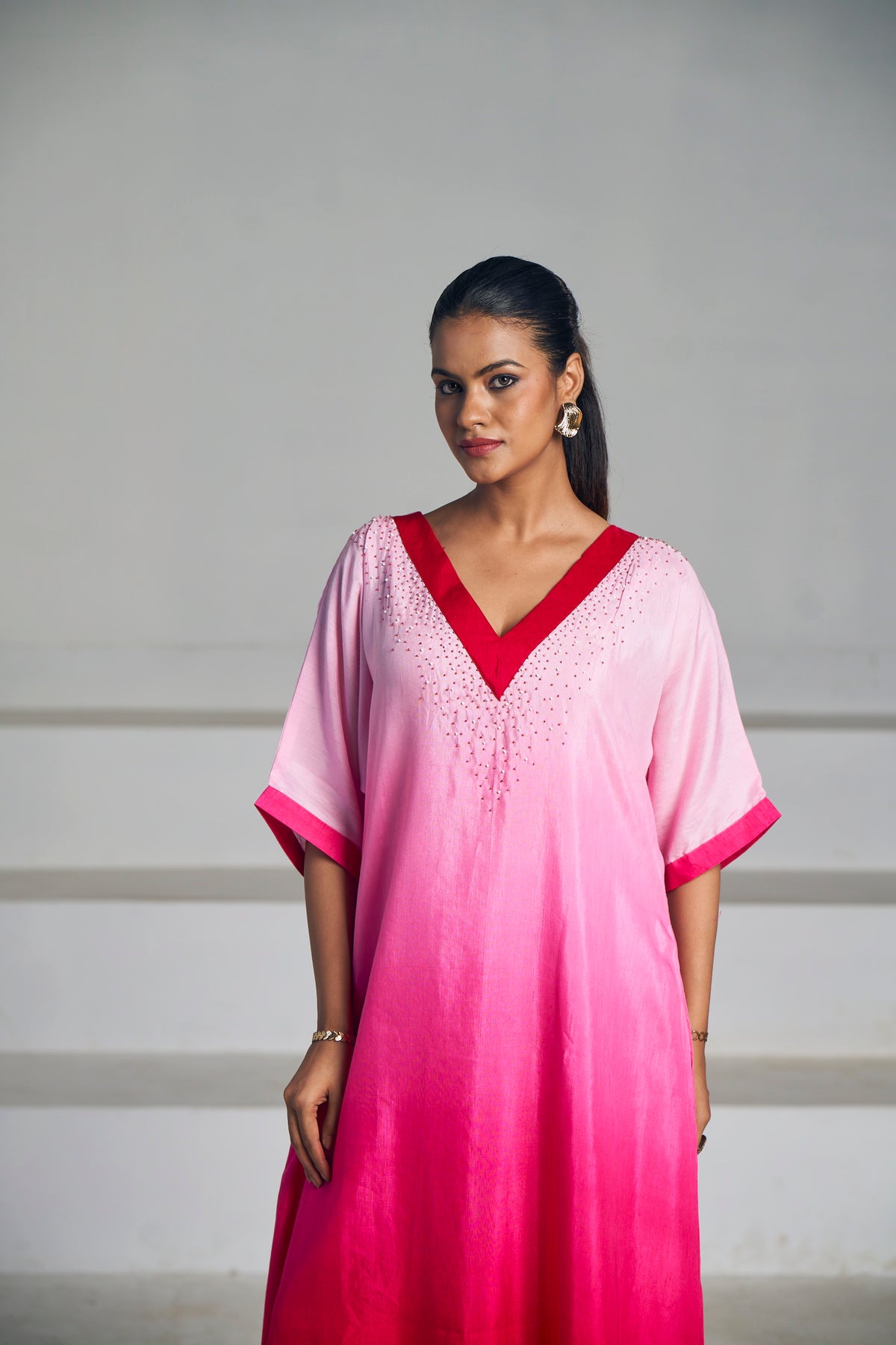 Pink Ombre Linen Silk Kaftan Set