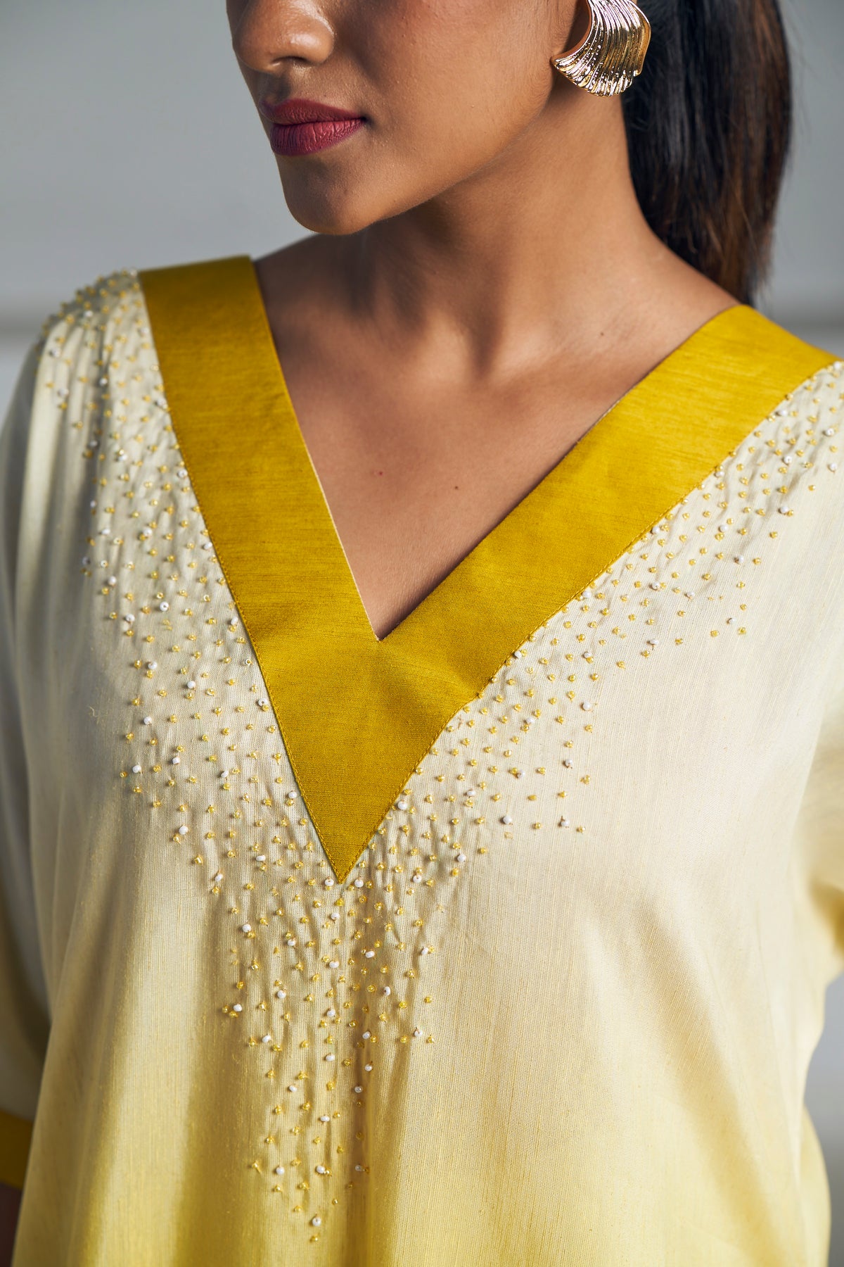Yellow Ombre Linen Silk Kaftan Set