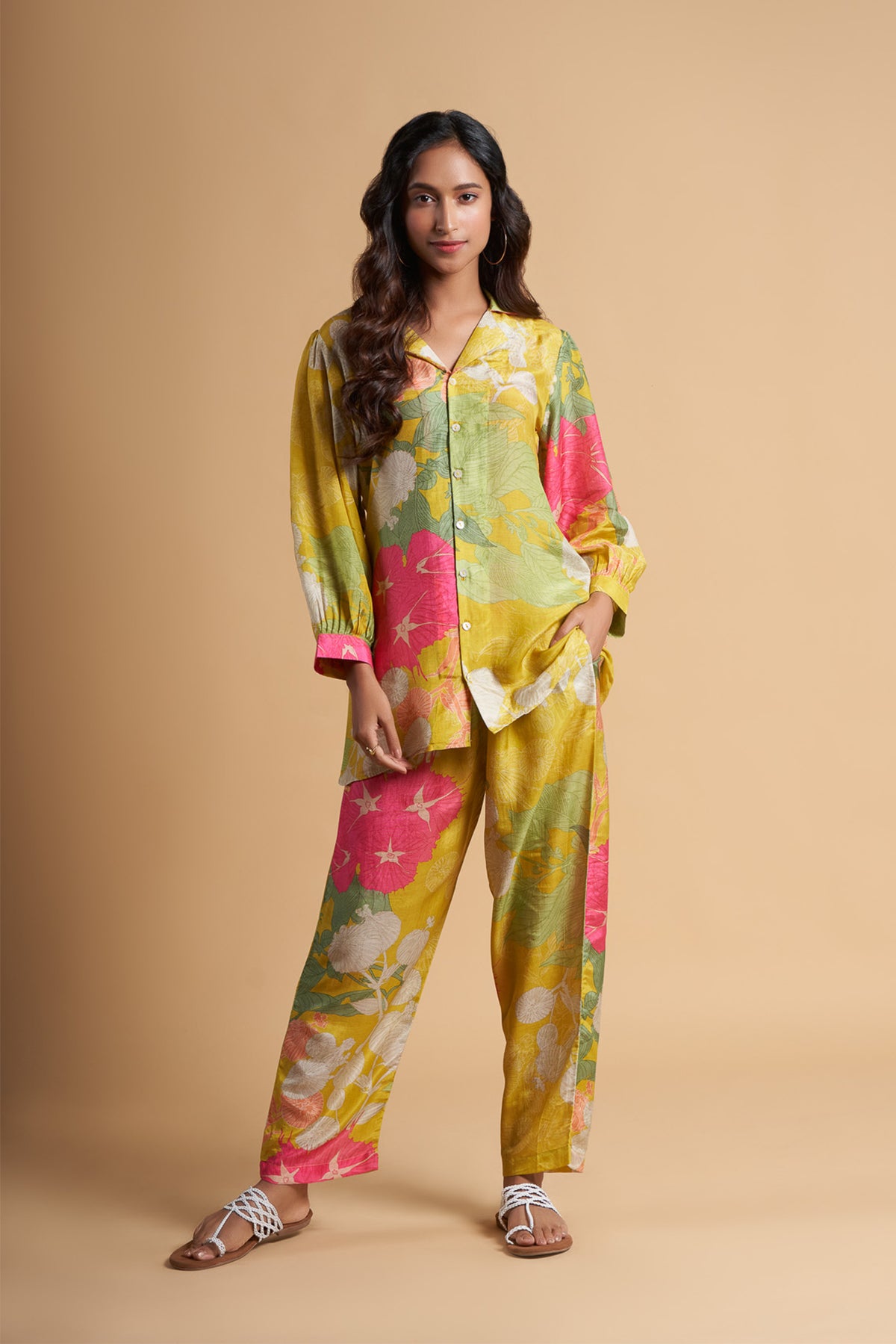 Yellow Printed Viscose Muslin Co-Ord Set