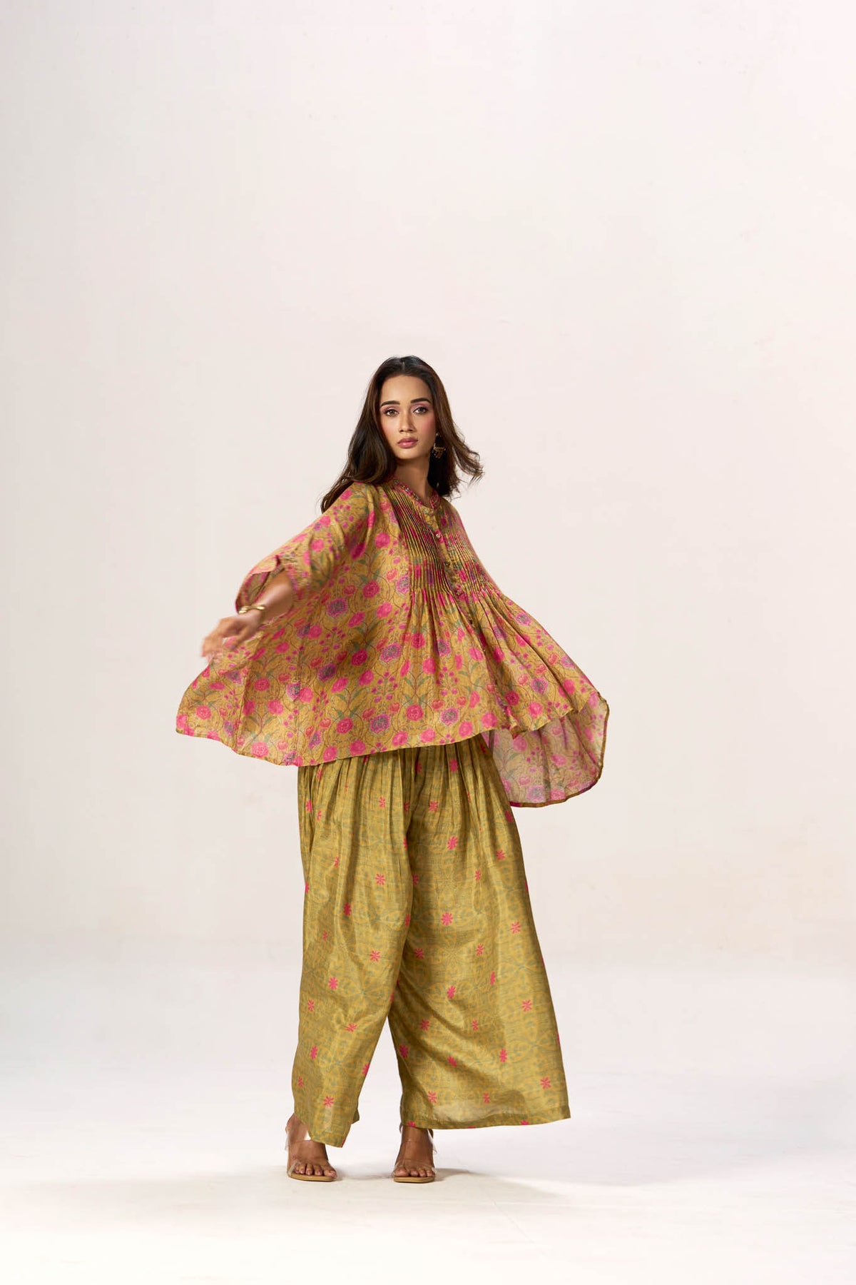 Meher Viscose Muslin printed top and wide-leg pants detail