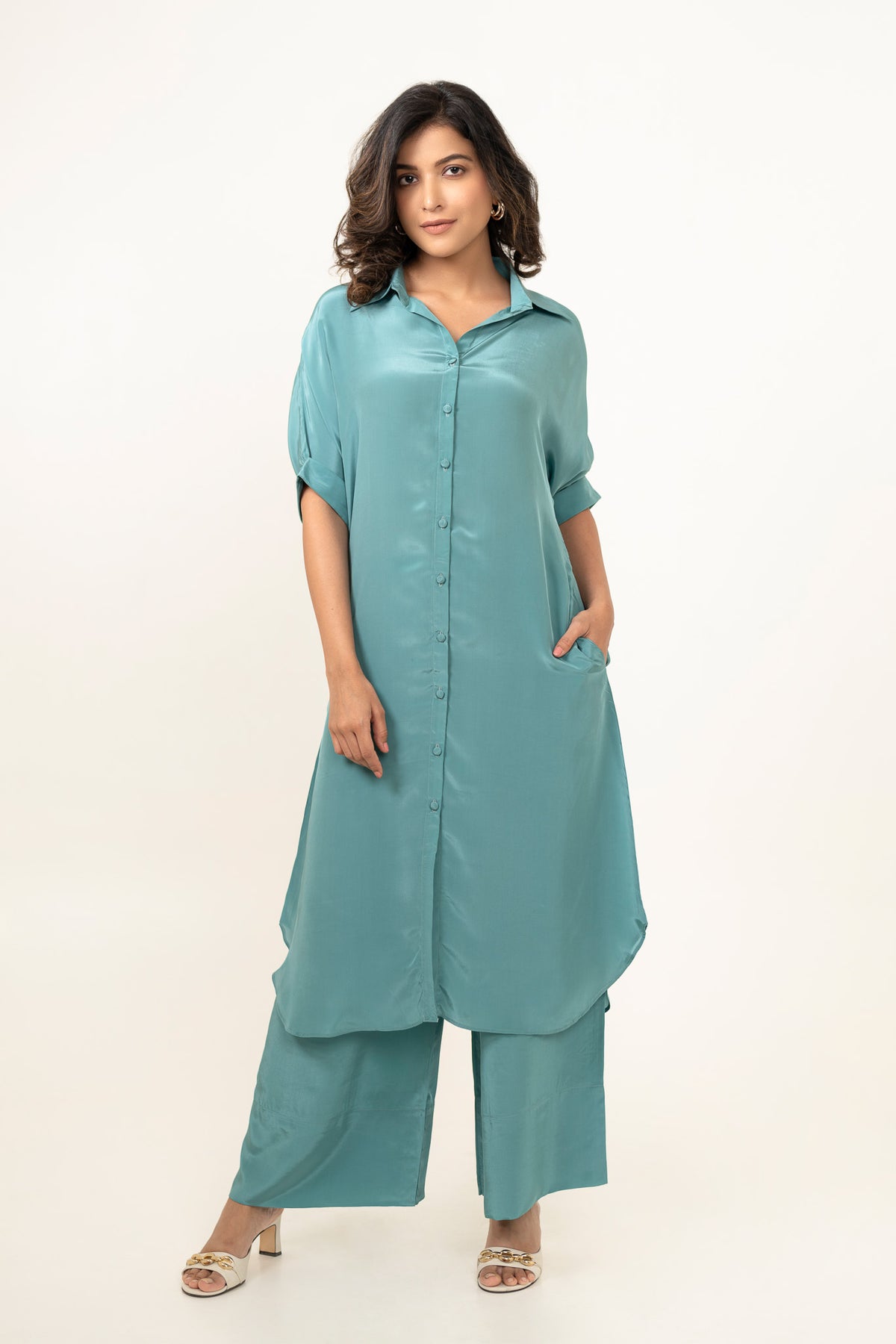 Munga Crepe Shirt Style Kurta with Pants