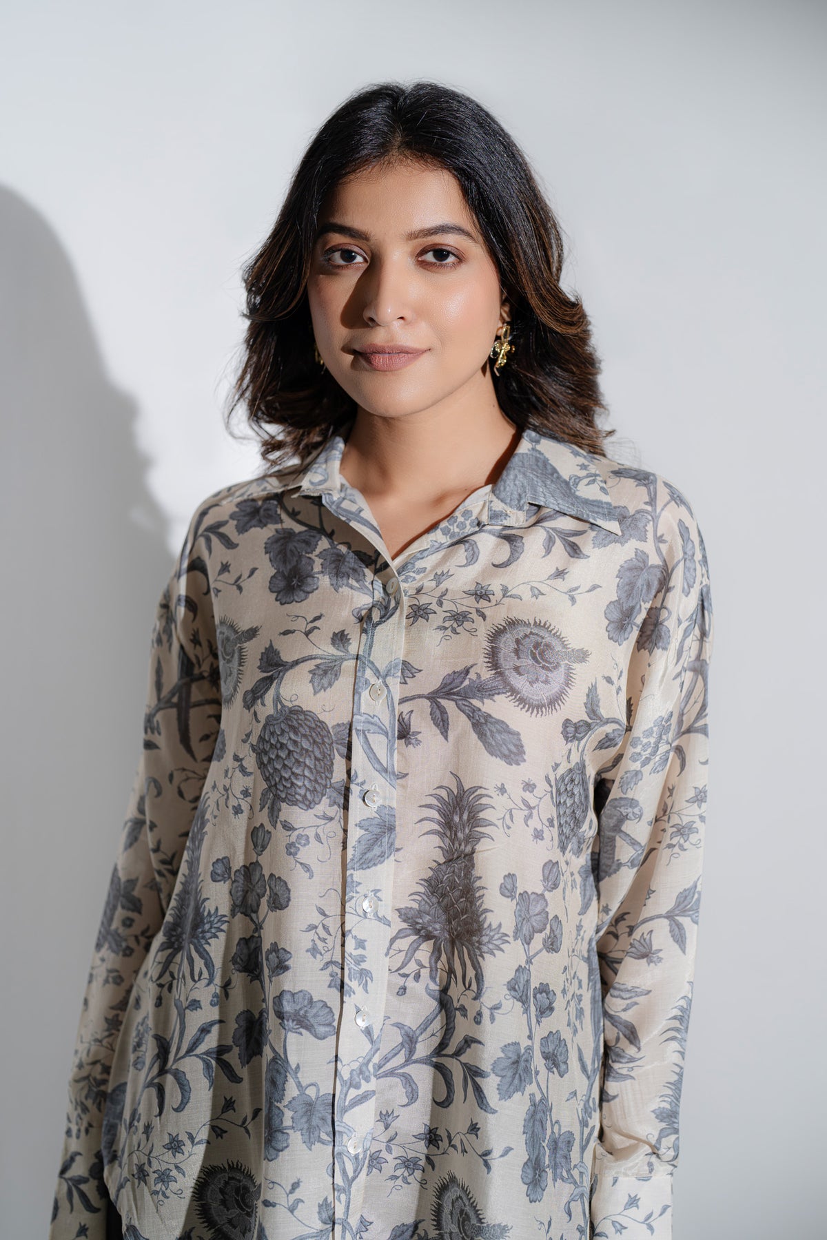 Grey Viscose Muslin Shirt