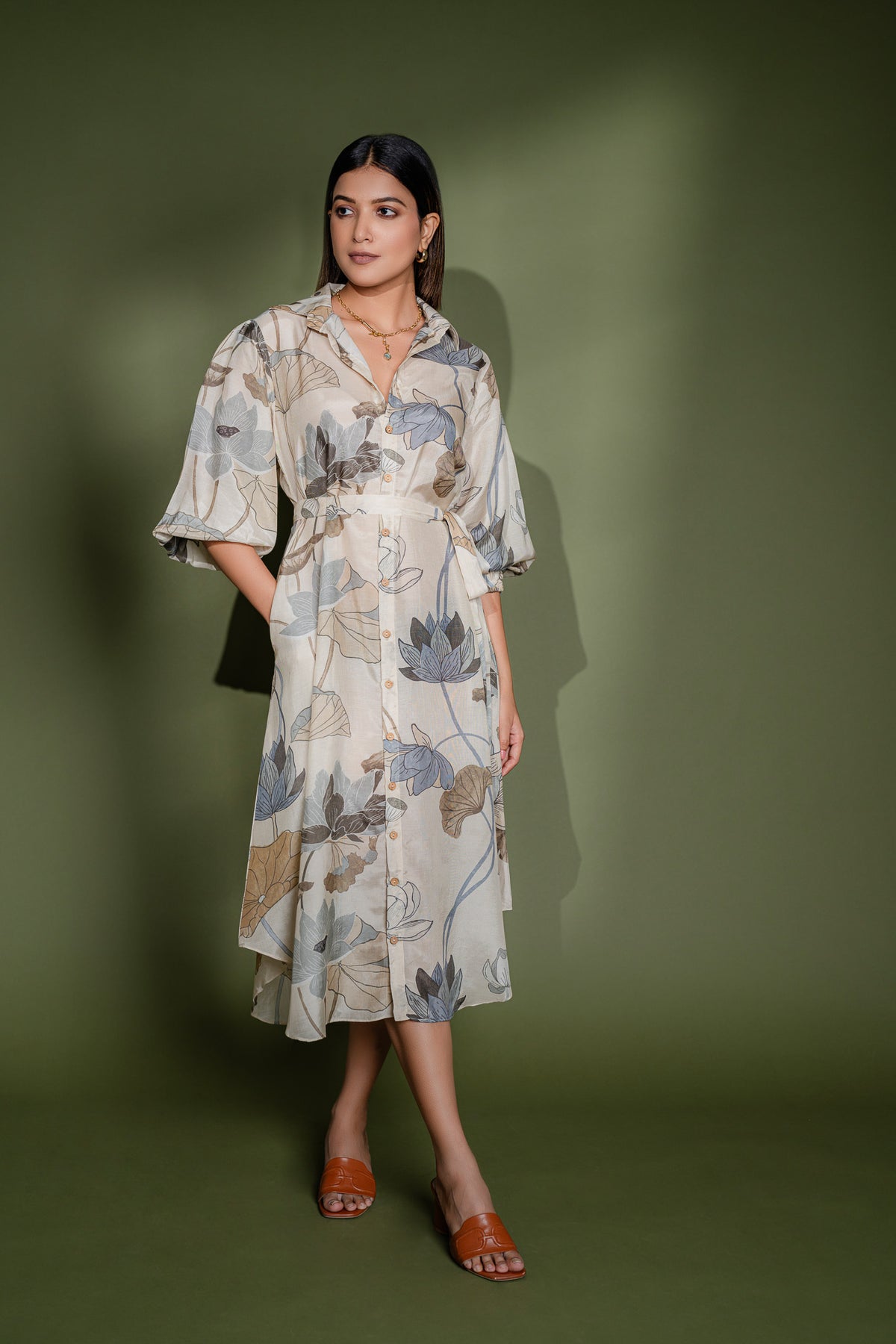 Printed Tie-belt shirt dress