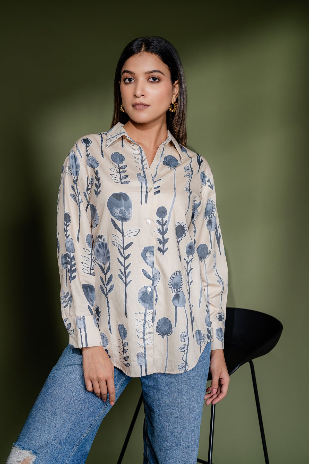 Cotton Satin Printed Shirt