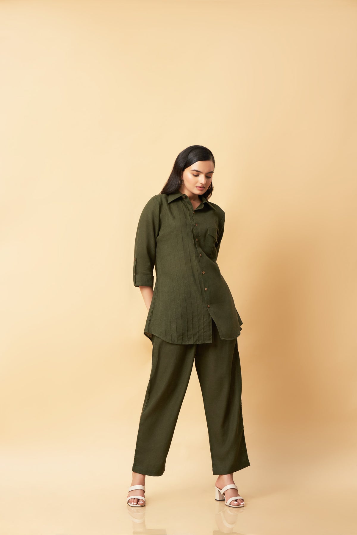 Bottle Green Pure Linen Co-Ord Set