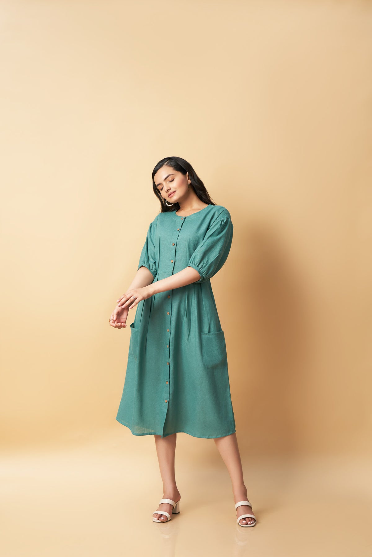 Pure Linen Pleated Dress