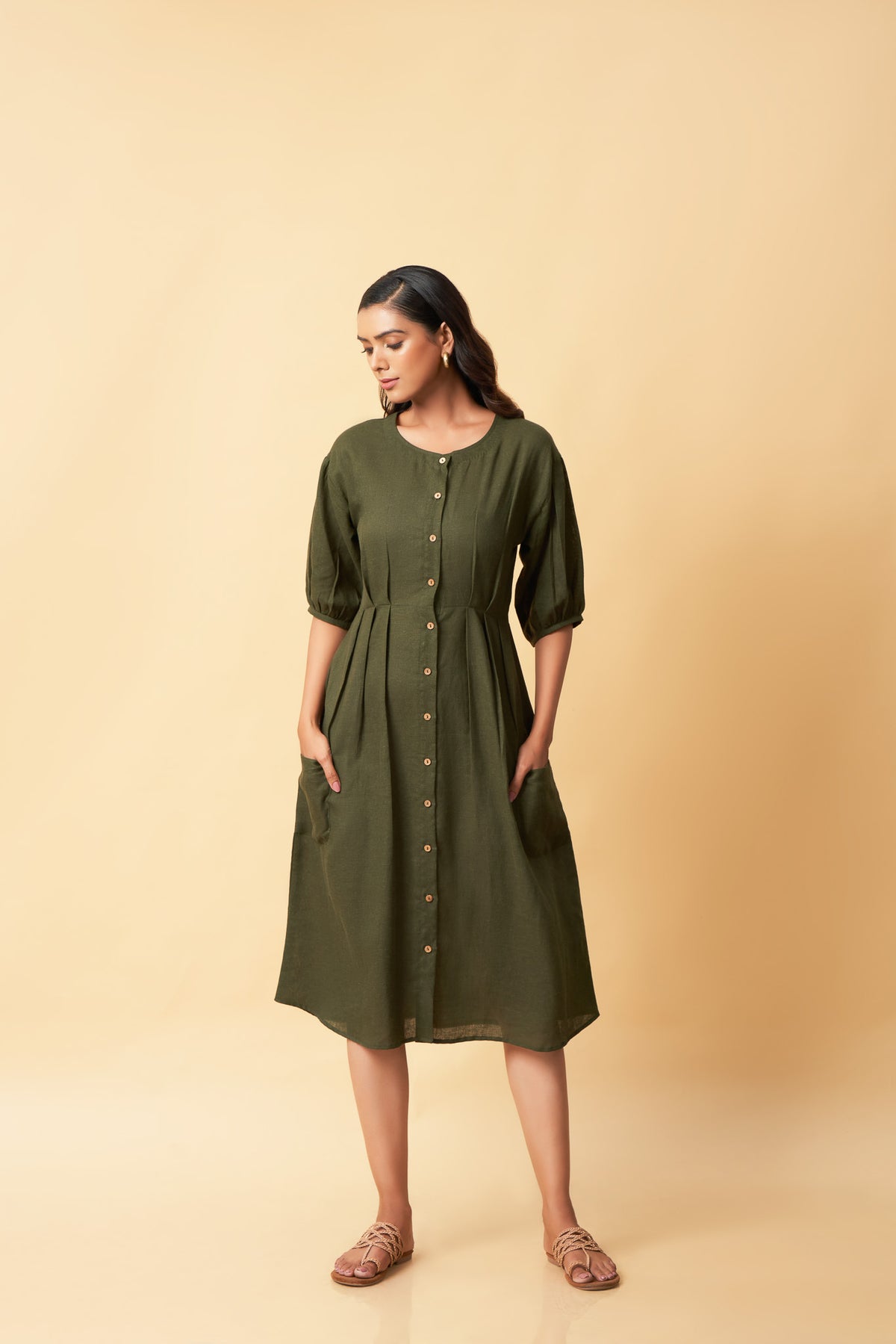 Pure Linen Pleated Dress