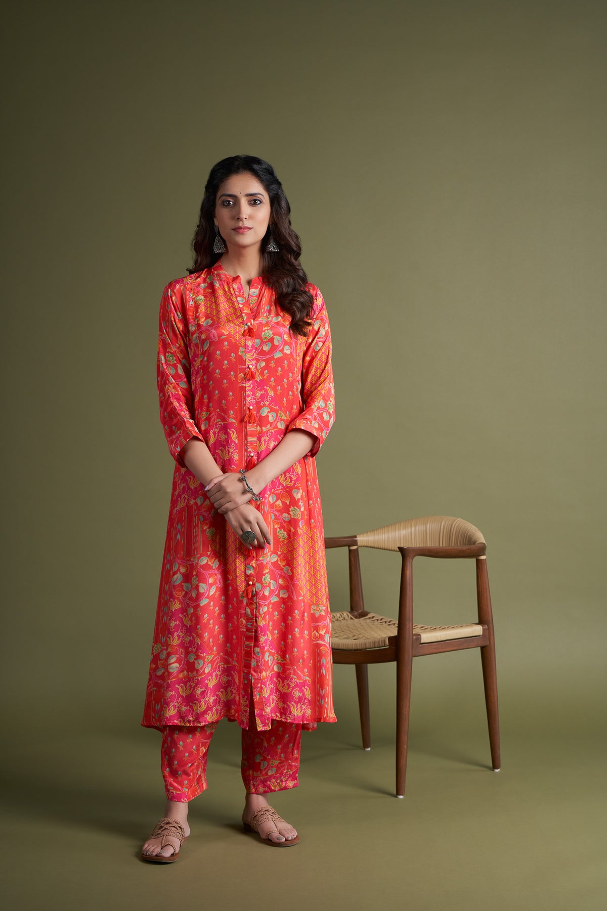 Corel Pink Crepe Kurti with Hand Embroidery