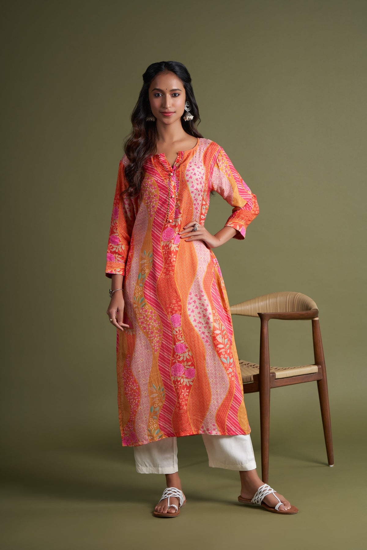 Pink Printed Crepe Kurti with Embroydery