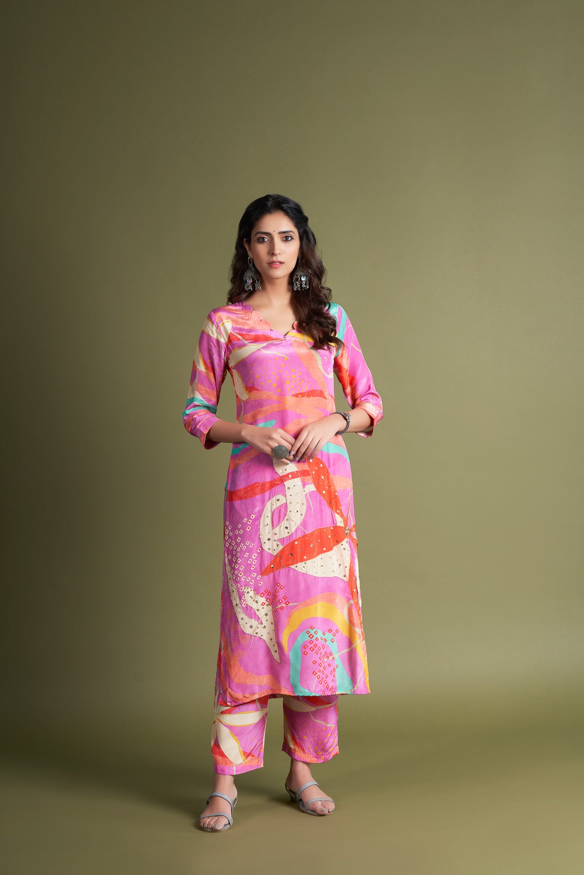 Lavender Printed Viscose Kurta Set