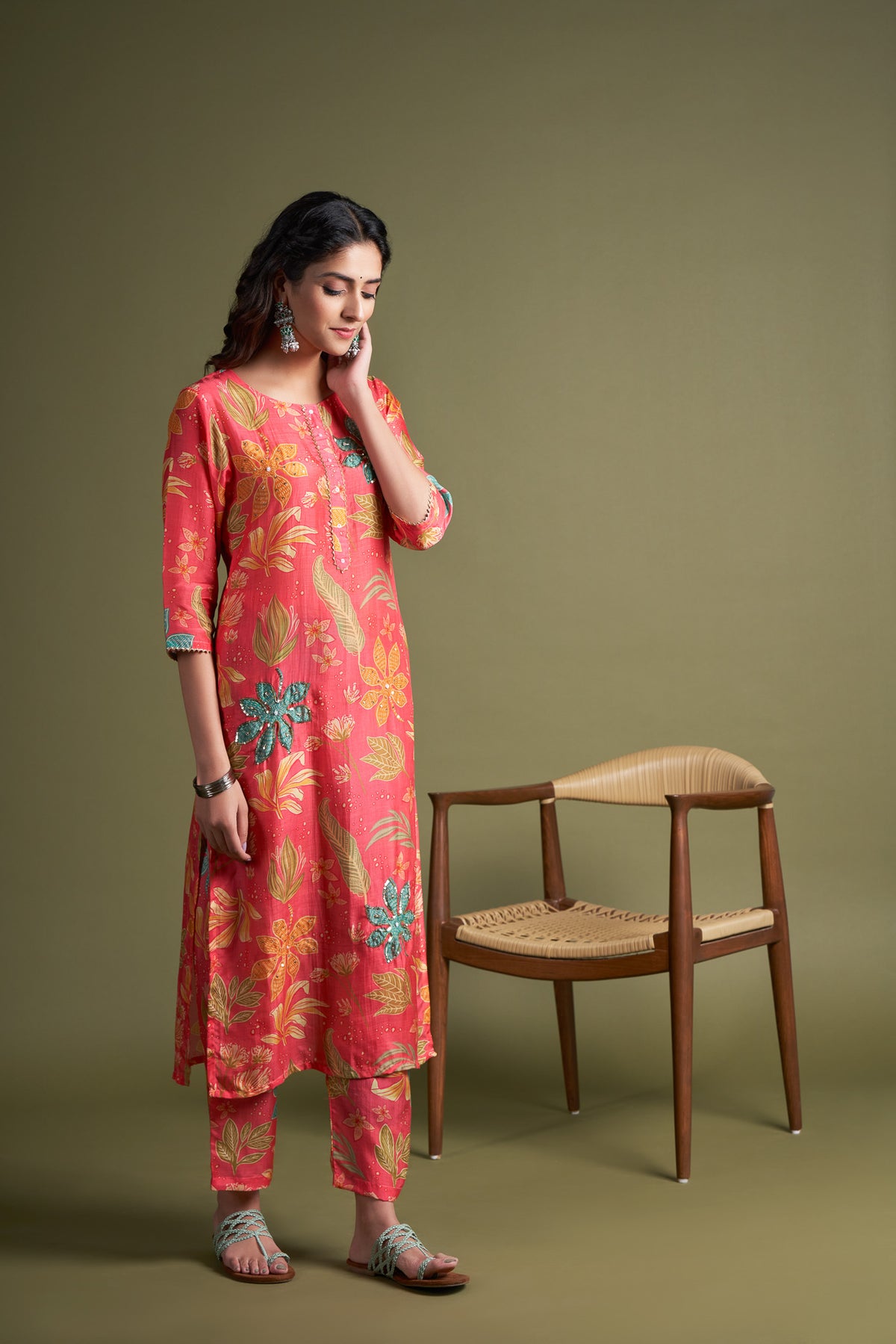 Corel Kurta Set with Sequence and Cutdana Work