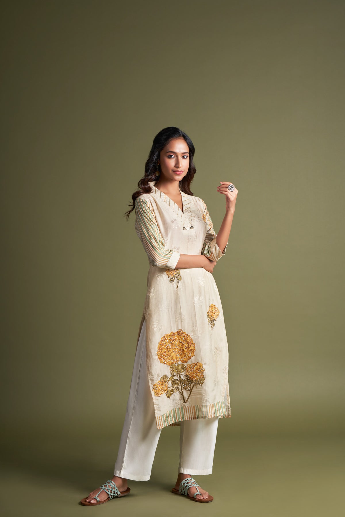 Off White Munga Silk Self Jacquard Kurta