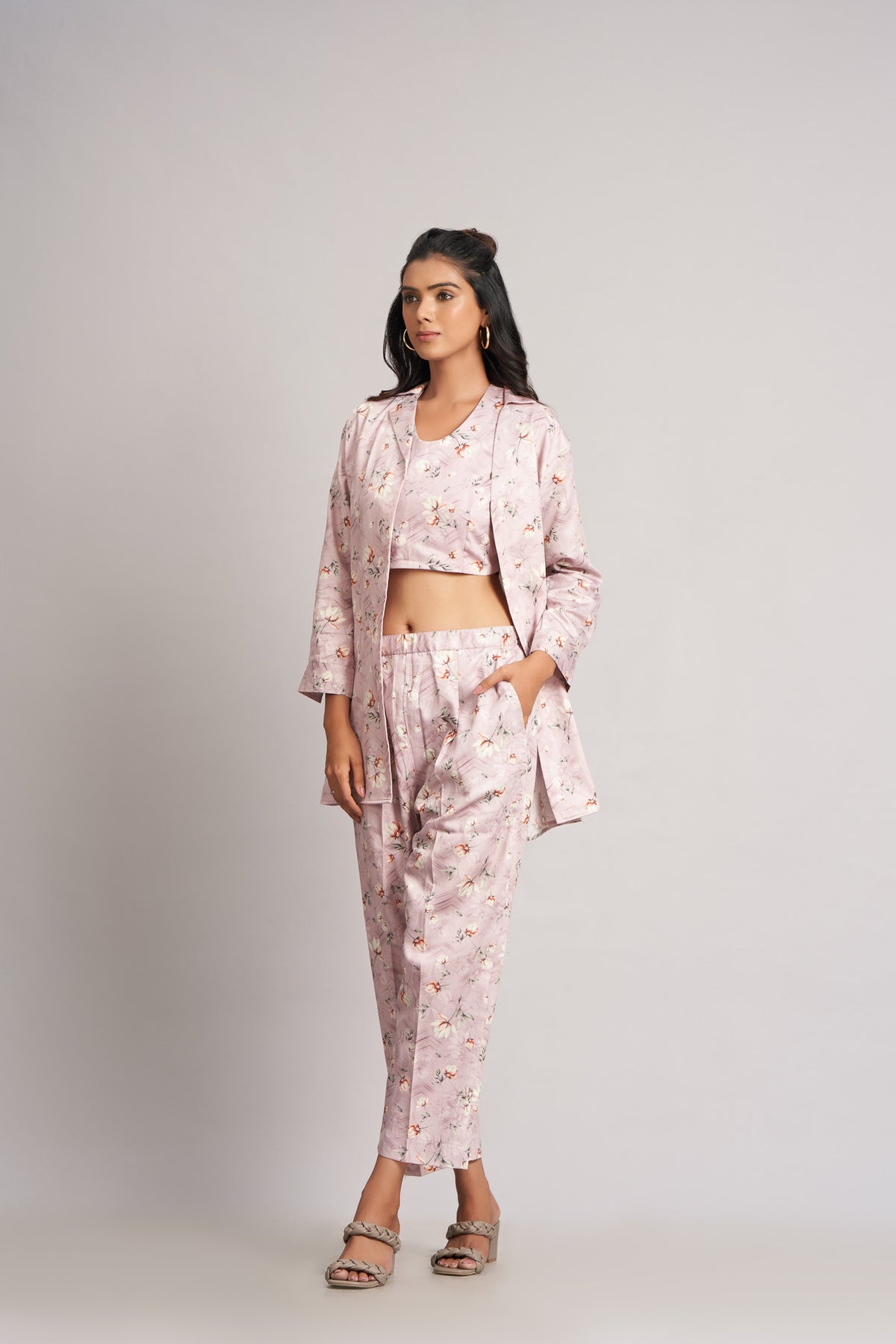 Onion Pink Degital Printing Co-Ord Set with Jecket