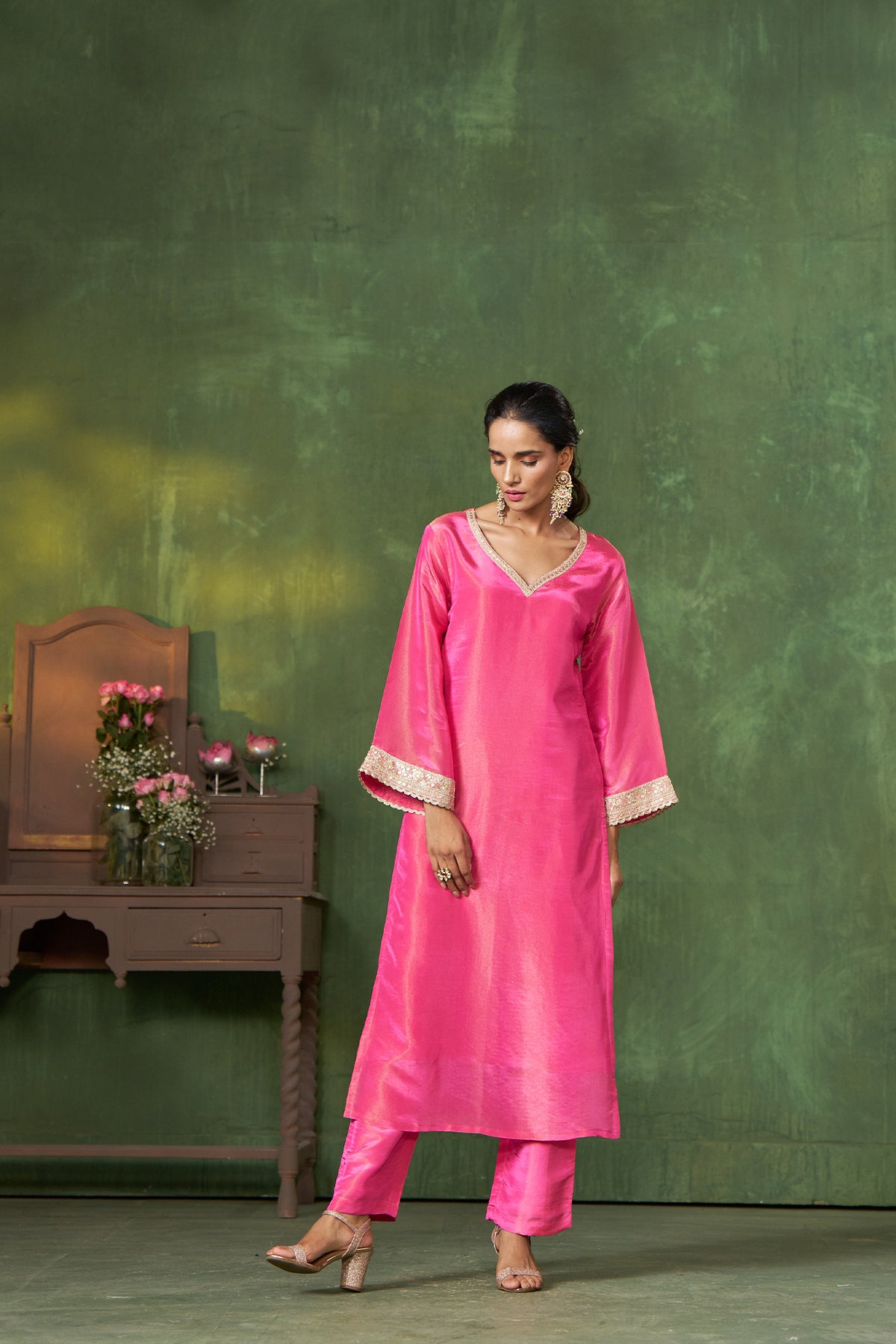 Bright Pink Shimmer Kurta Set