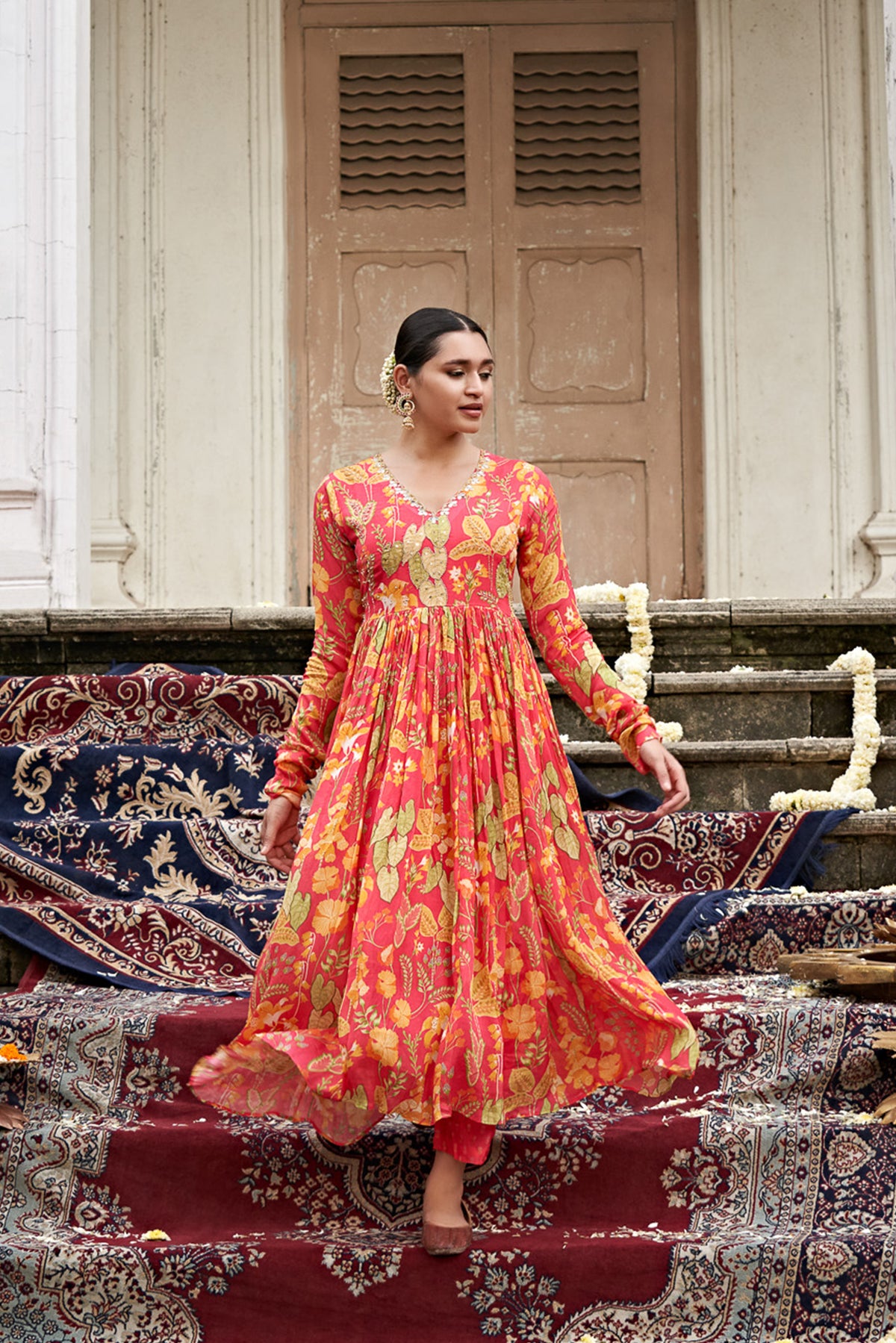 Pink Chinon Chiffon Gown Dress with Hand Embroidery Subhrekha Pink Chinon Chiffon Gown Dress with Hand Embroidery Subhrekha