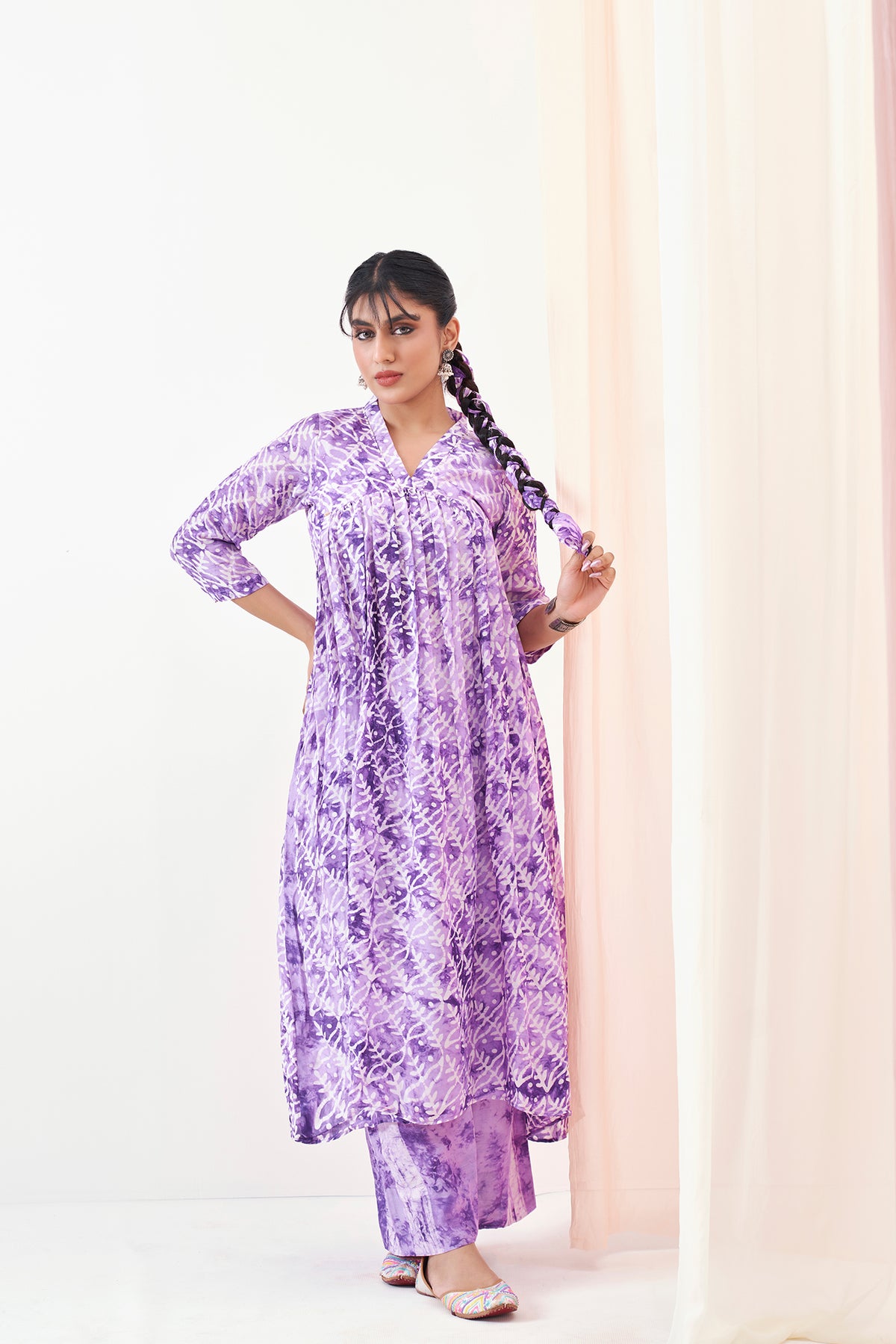 Lavender Prizm Printed Muslin Kurti and palazzo