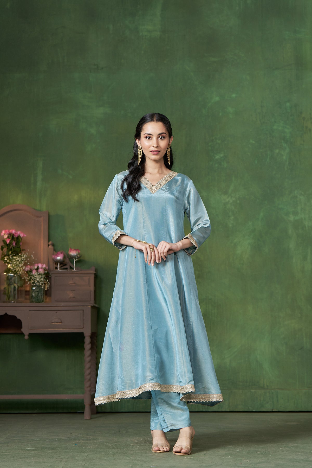 Simmer Blue A-Line Kurta with Pants