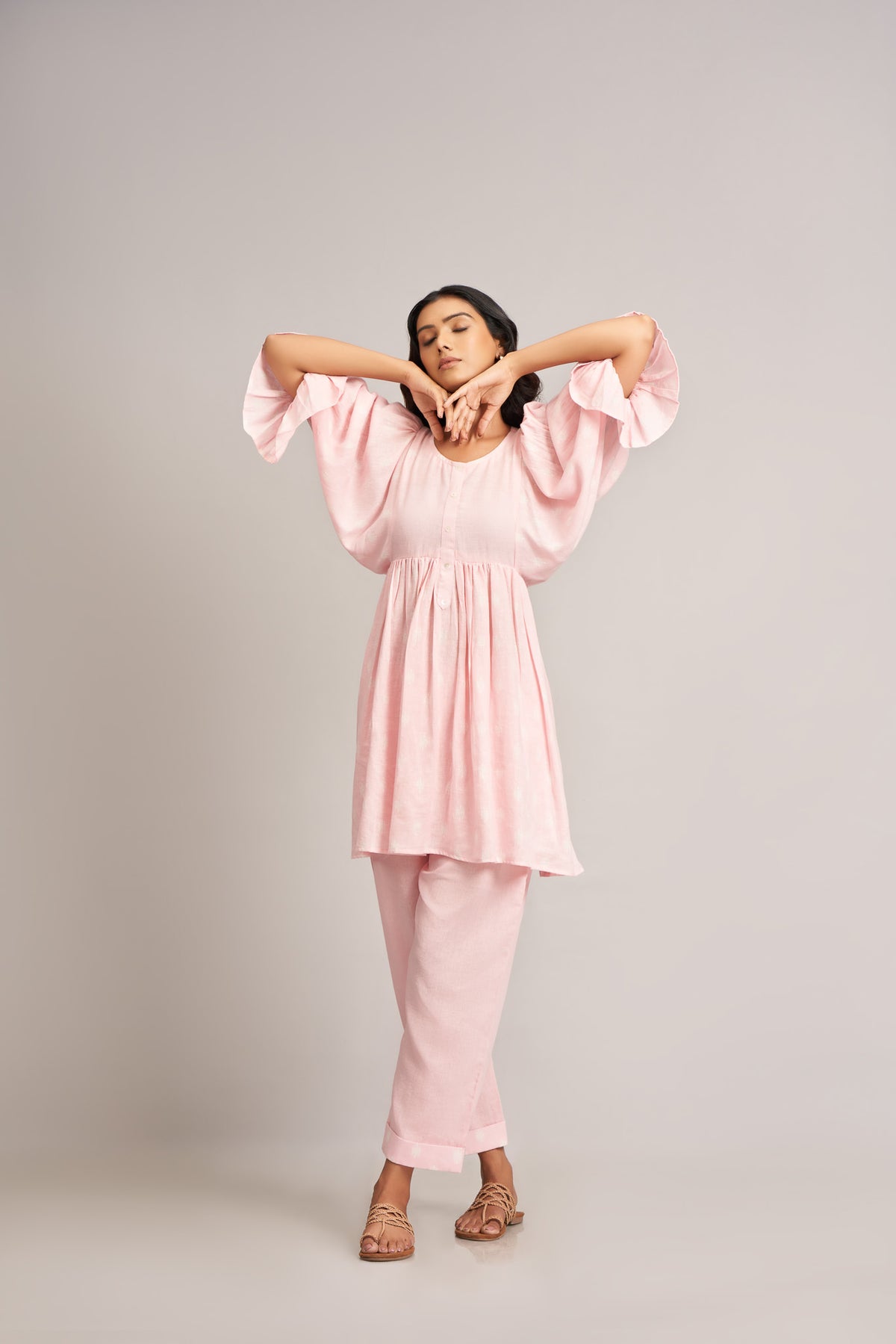 Pink Pure Linen Digital Printed Co-Ord Set