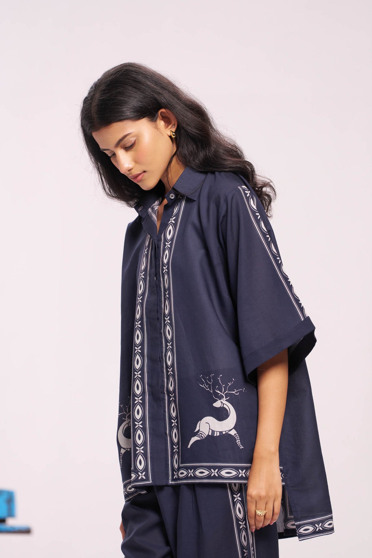 Blue Digitally Printed Deer Shirt