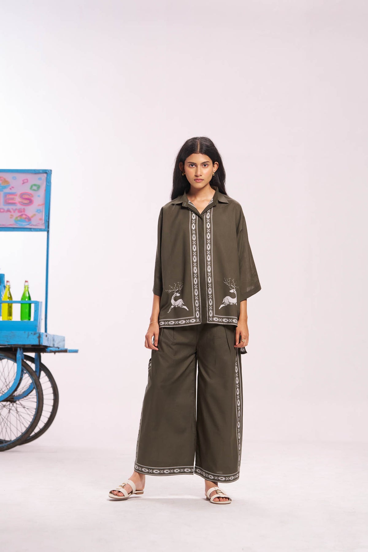 Olive Green Digitally Printed Deer Co-ord Set