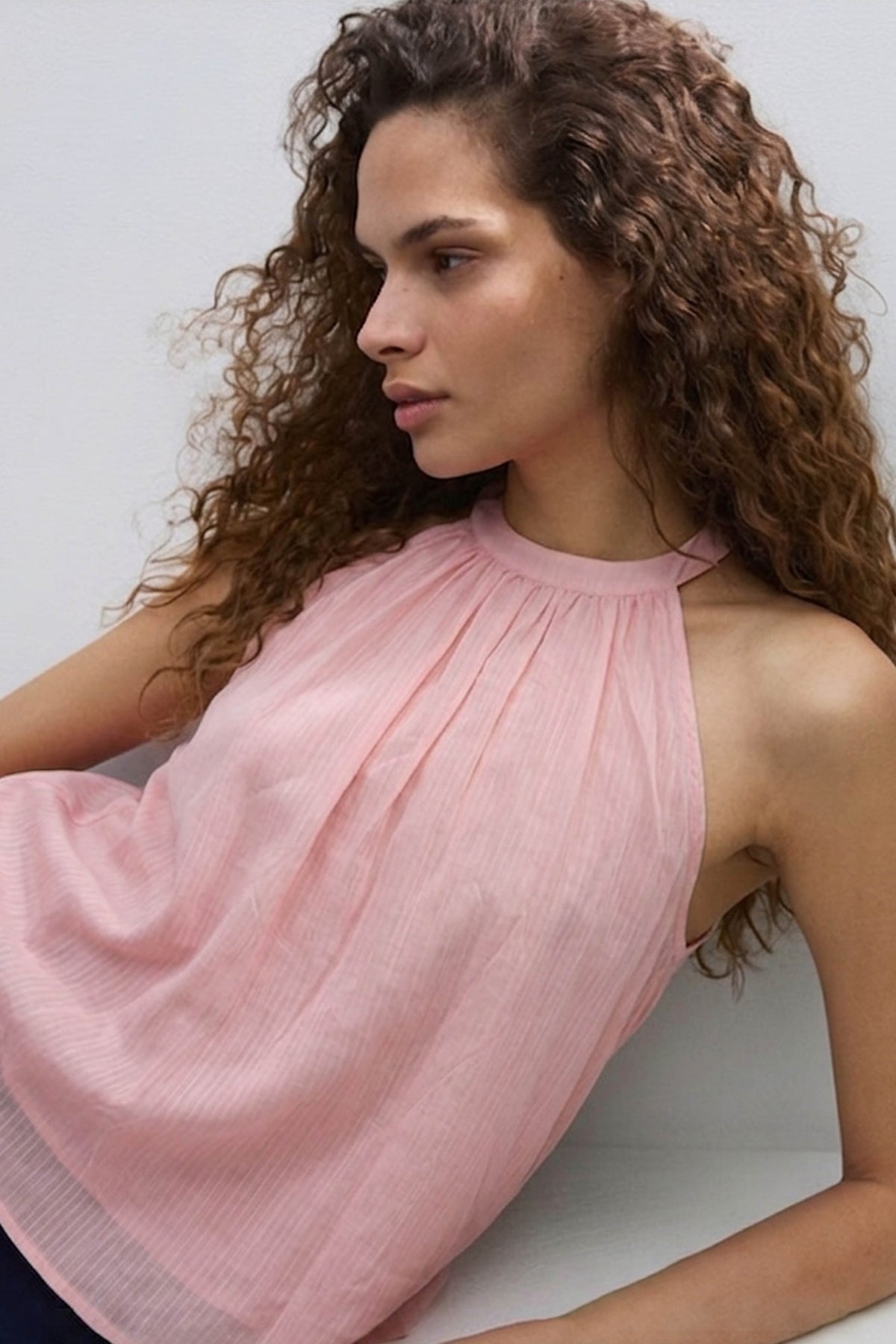 Soft Pink Gathered Halter Top