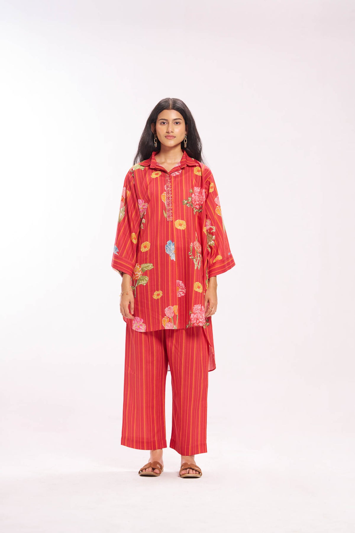 Cotton Embroidered Placket Short Kurti Co-ord Set