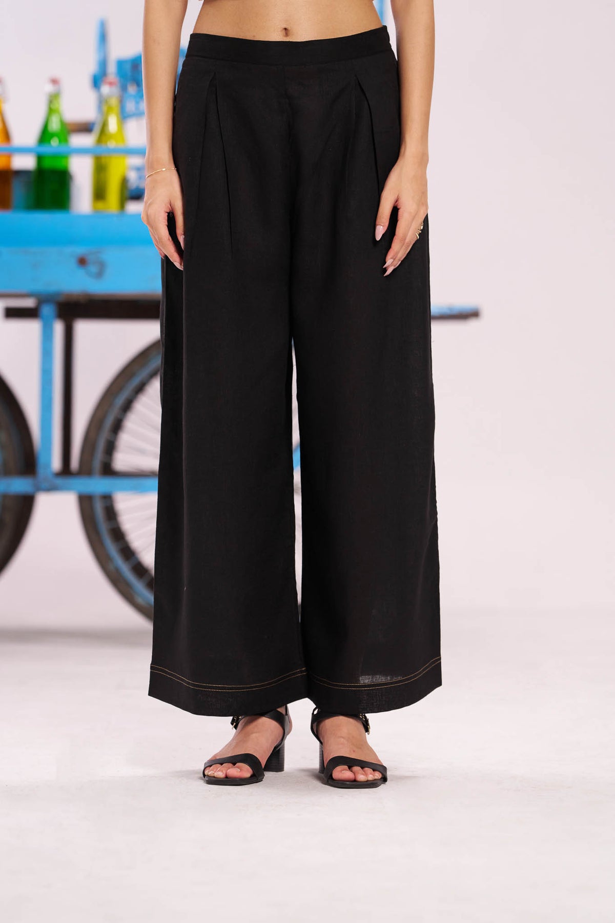 Classic Linen Palazzo Pants- Black