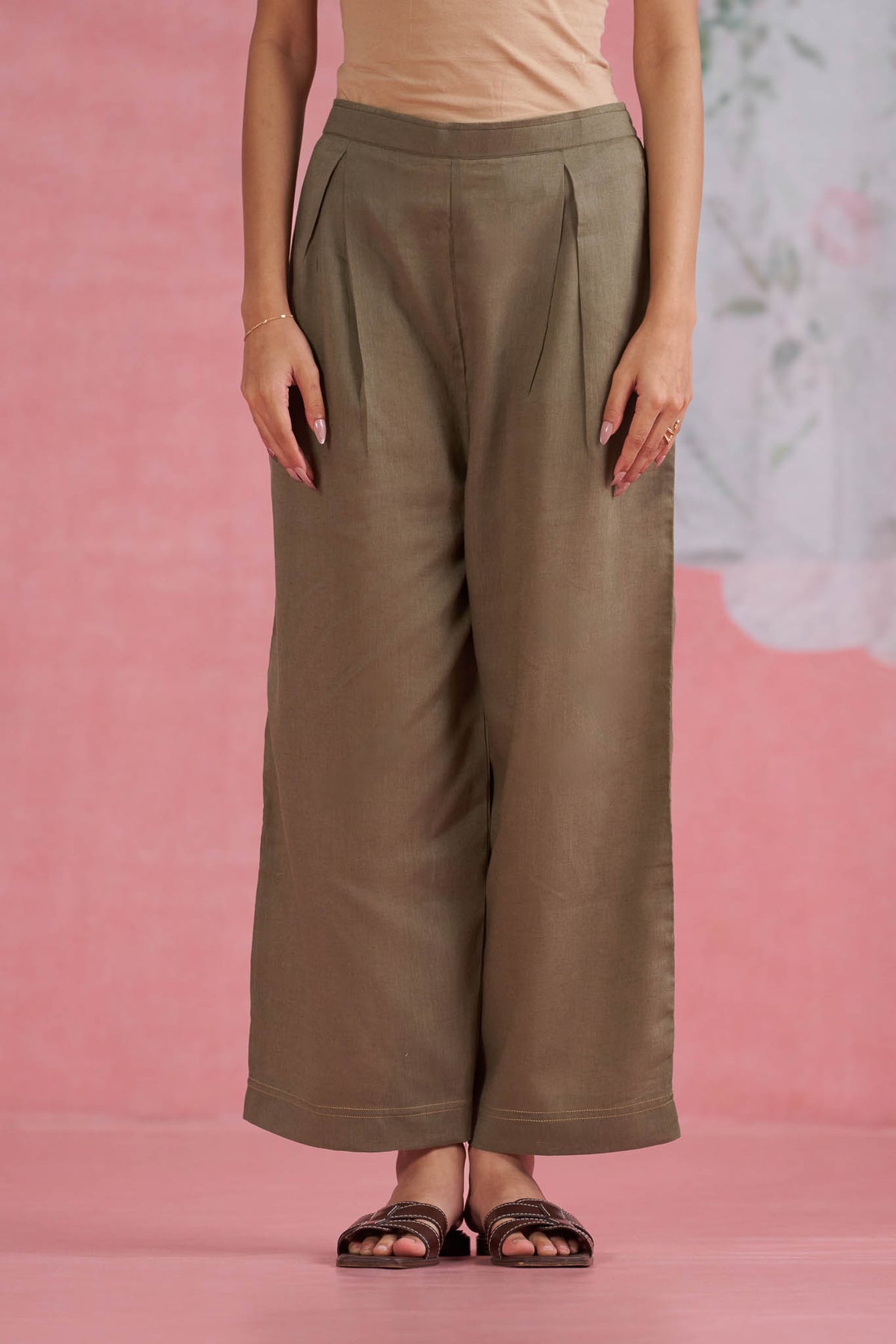 Classic Linen Palazzo Pants- Olive
