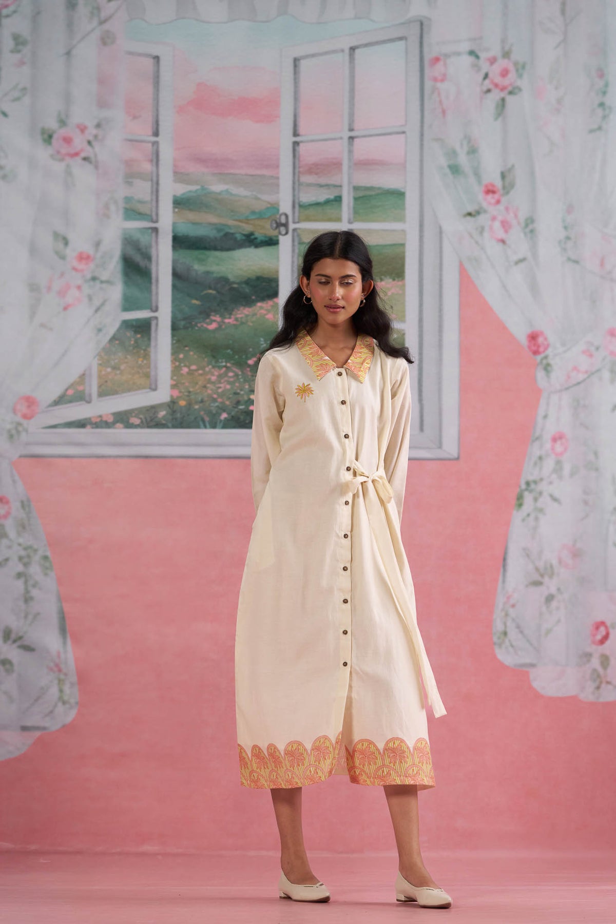 Cotton A-line Shirt Dress