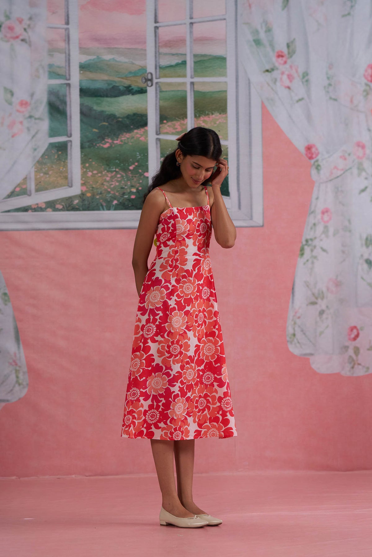 Floral Cotton Spaghetti Strap Smocked Dress