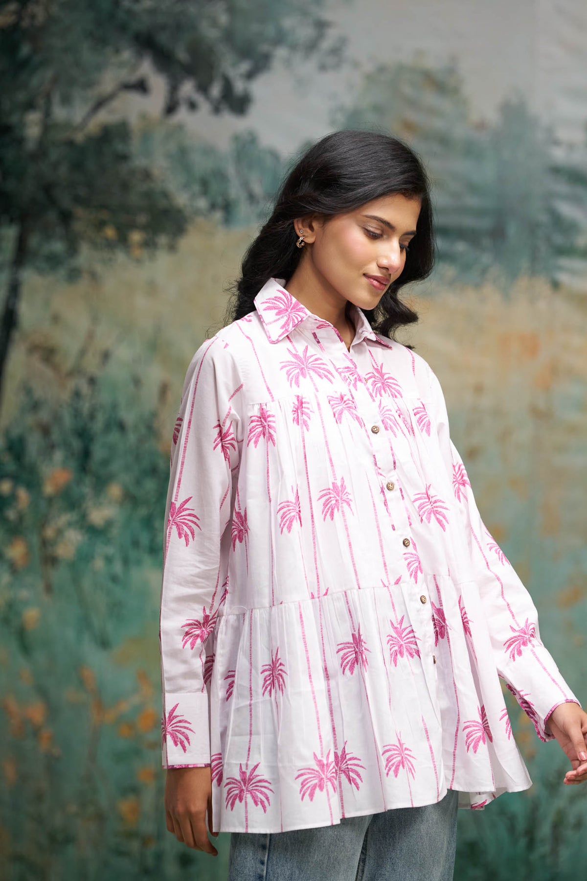 White Palm Print Cotton Shirt